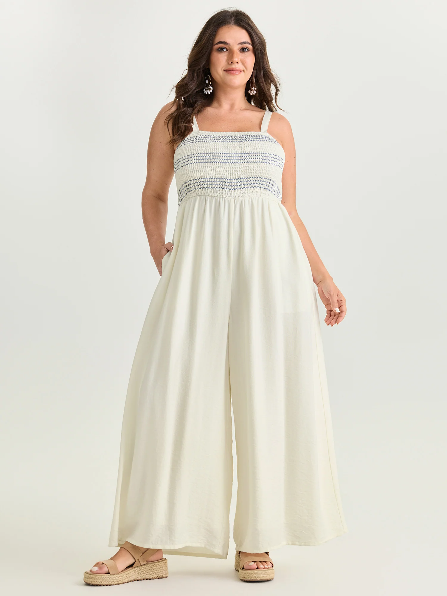Shirred Sleeveless Wide Leg Jumpsuit - Image 3