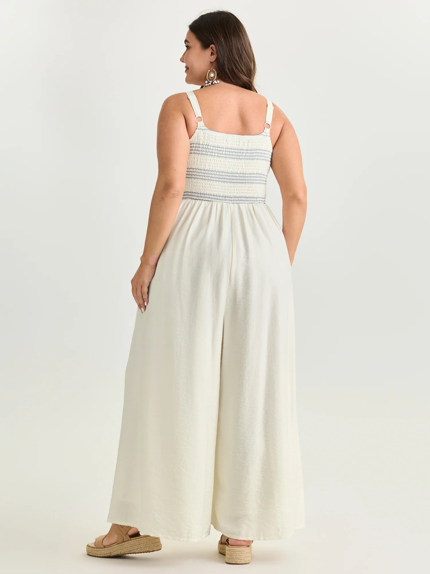 Shirred Sleeveless Wide Leg Jumpsuit - Image 4