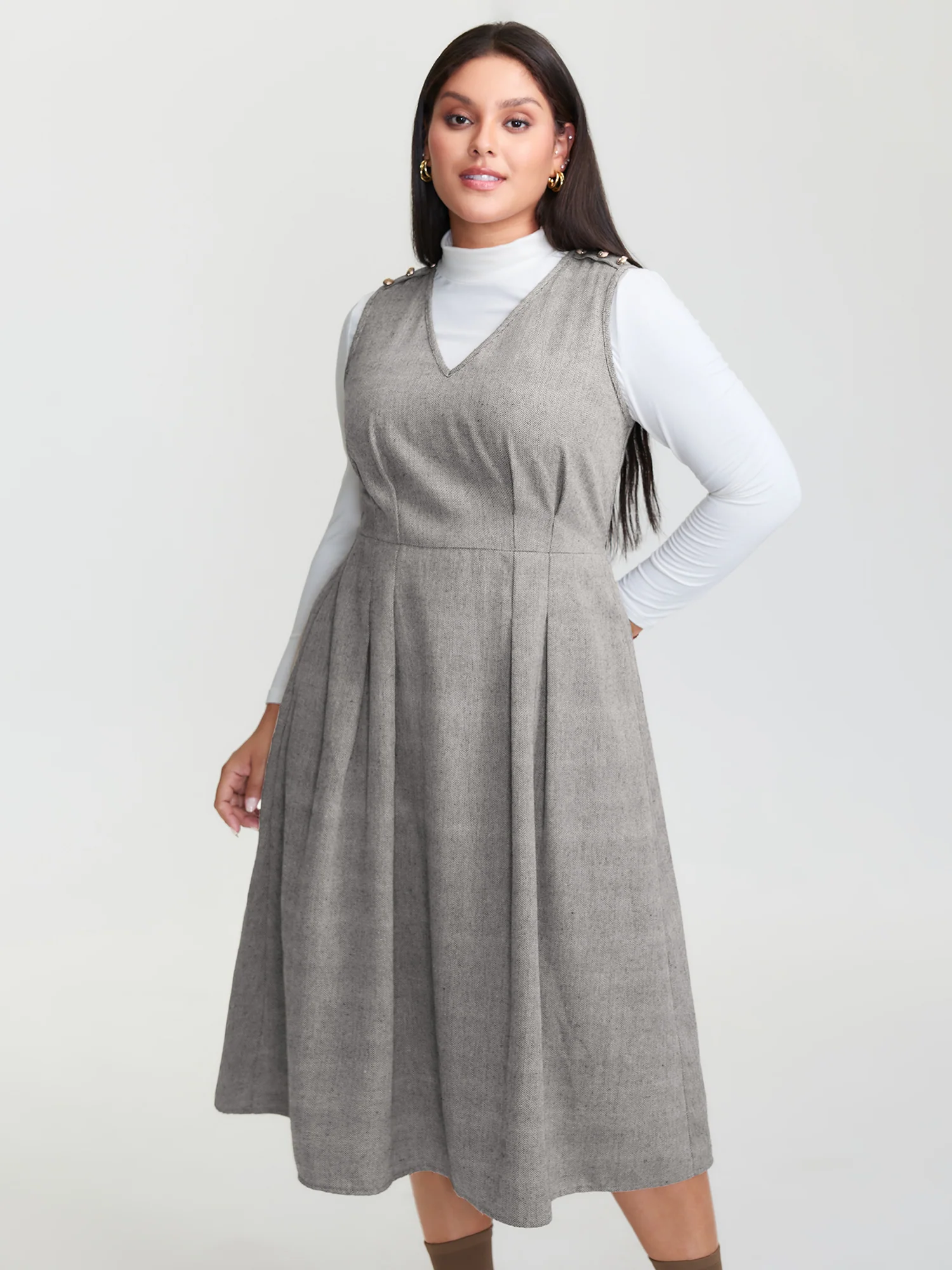 Shirred Stretchy Fit and Flare Midi Dress - Image 3