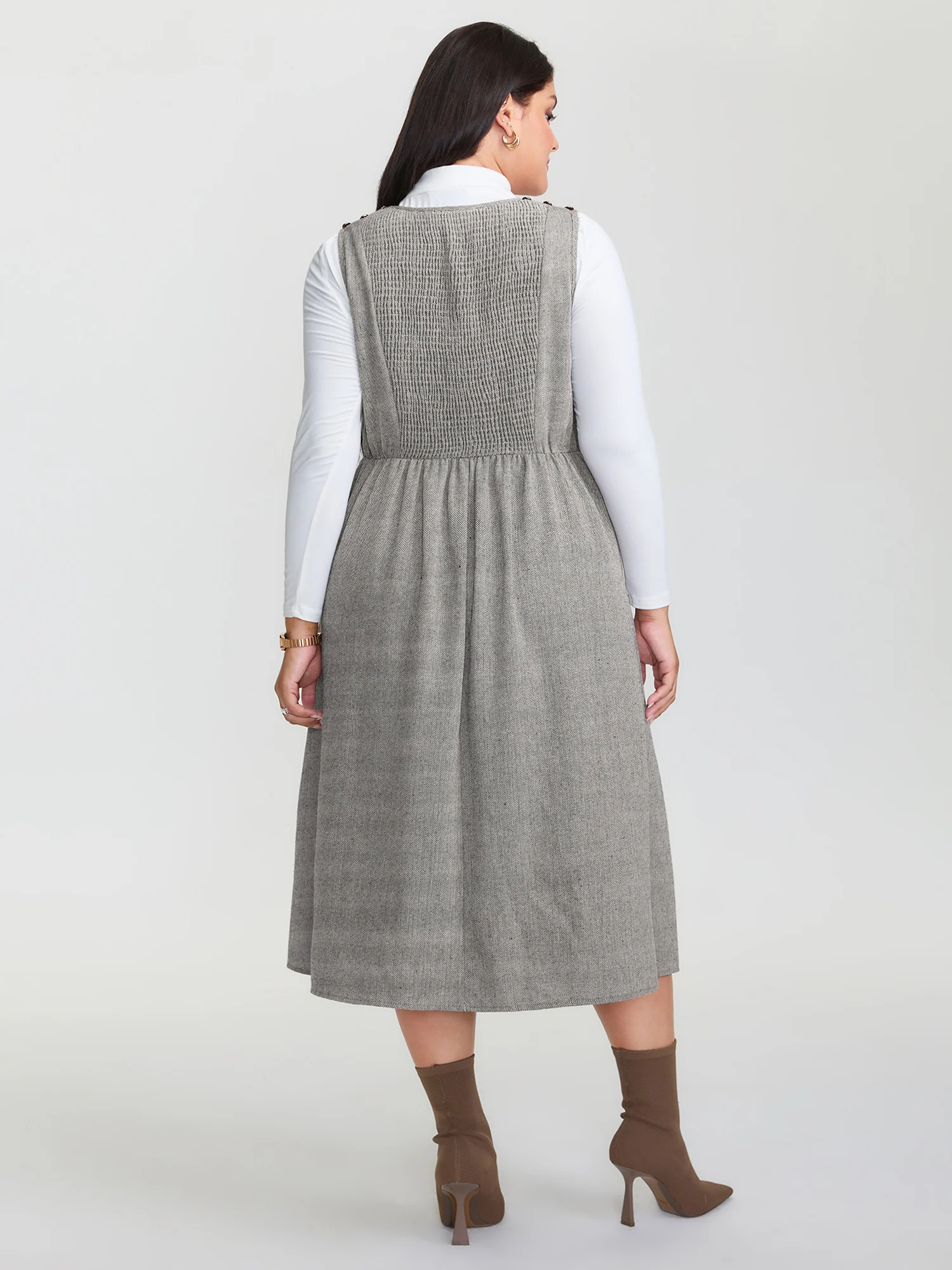 Shirred Stretchy Fit and Flare Midi Dress - Image 4