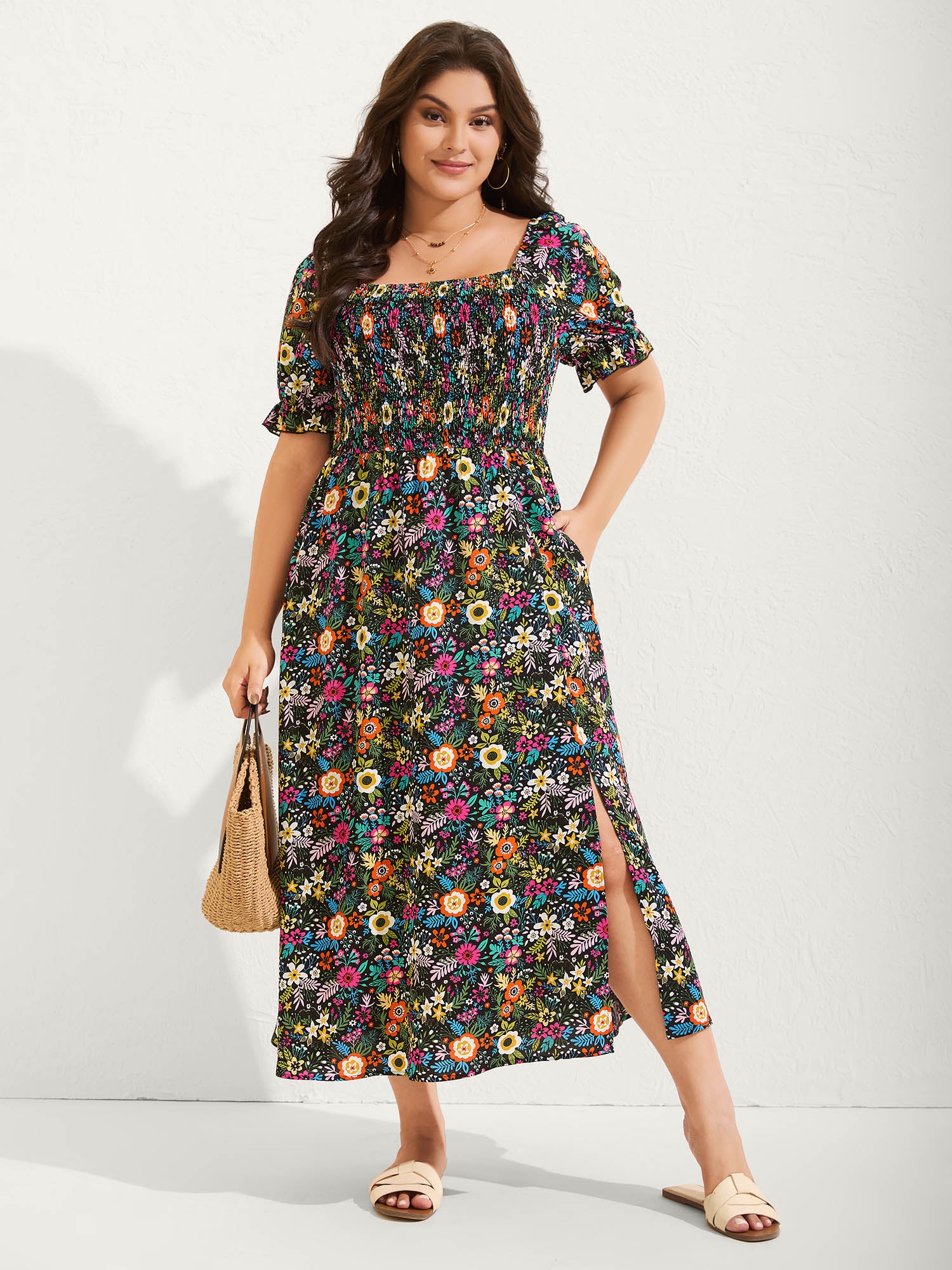 Shirred Stretchy Waist Floral Maxi Dress - Image 3