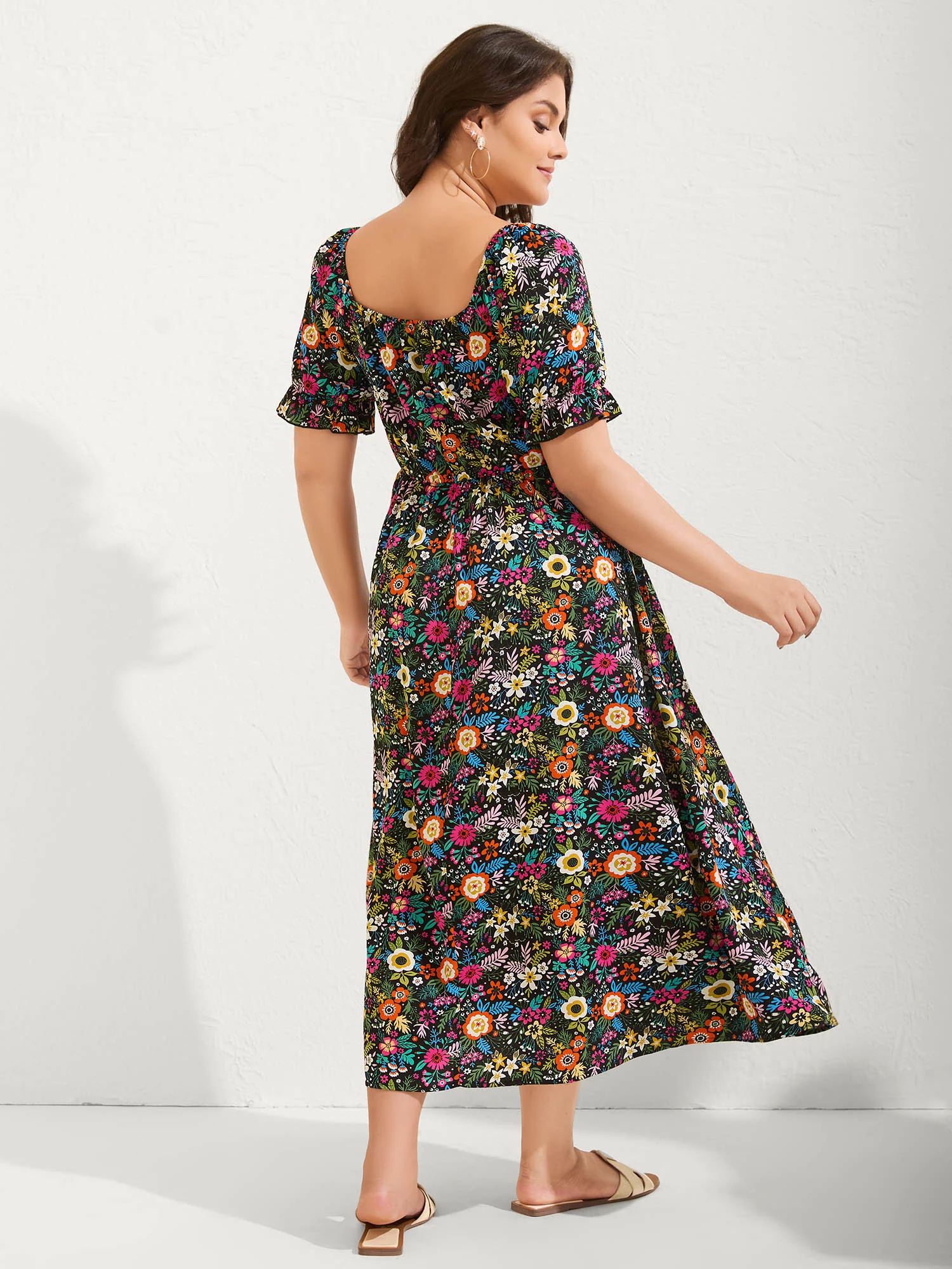 Shirred Stretchy Waist Floral Maxi Dress - Image 4