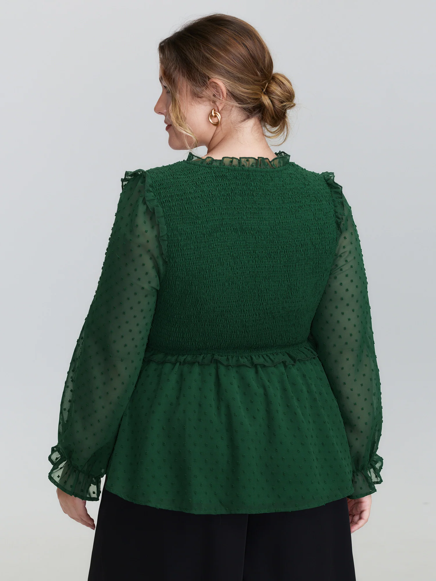 Shirred Textured Neck-Tie Blouse - Image 4