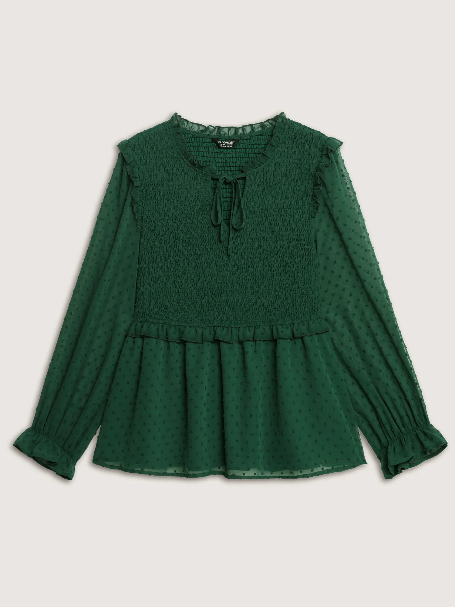 Shirred Textured Neck-Tie Blouse - Image 7