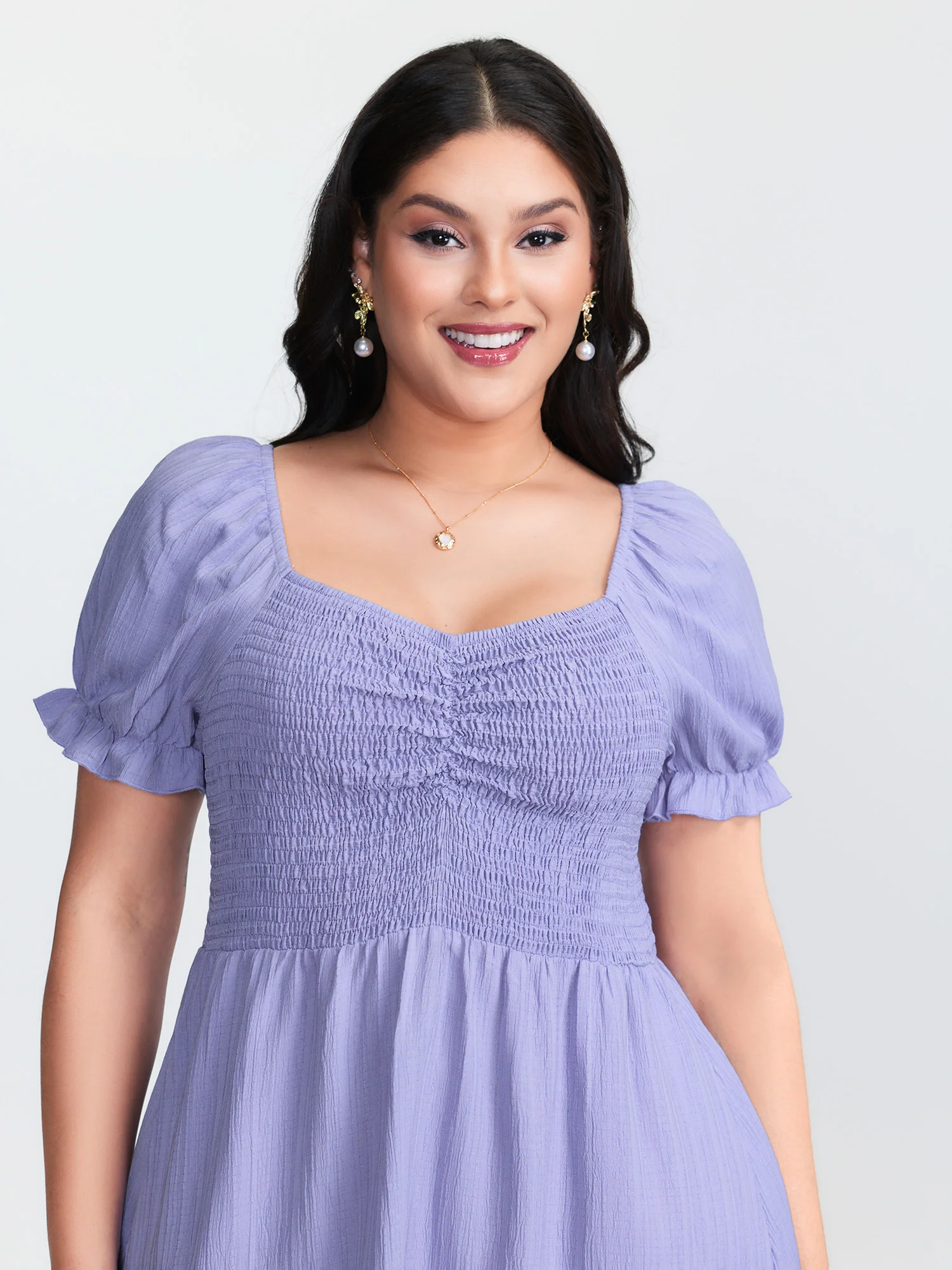 Shirred Tiered Gathered Sleeve Mini Dress - Image 2