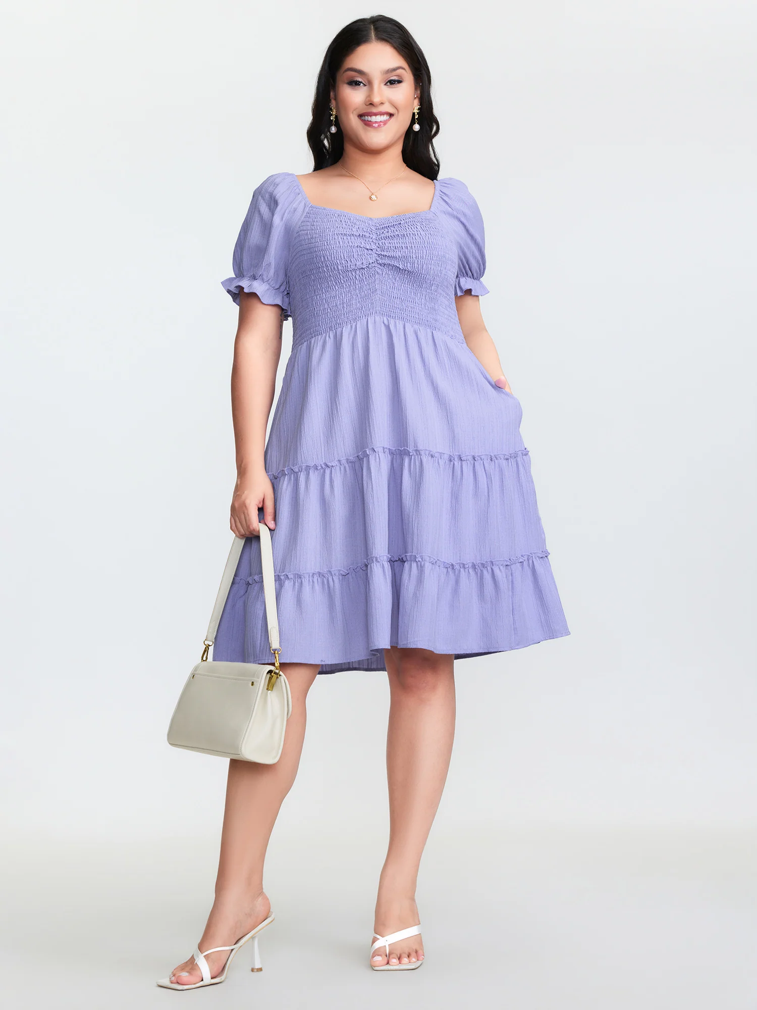 Shirred Tiered Gathered Sleeve Mini Dress - Image 3