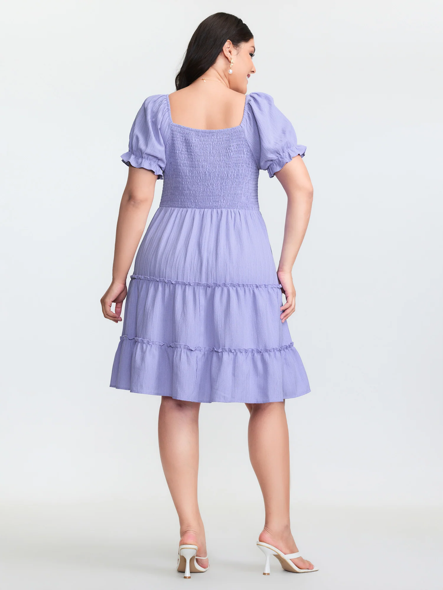 Shirred Tiered Gathered Sleeve Mini Dress - Image 4
