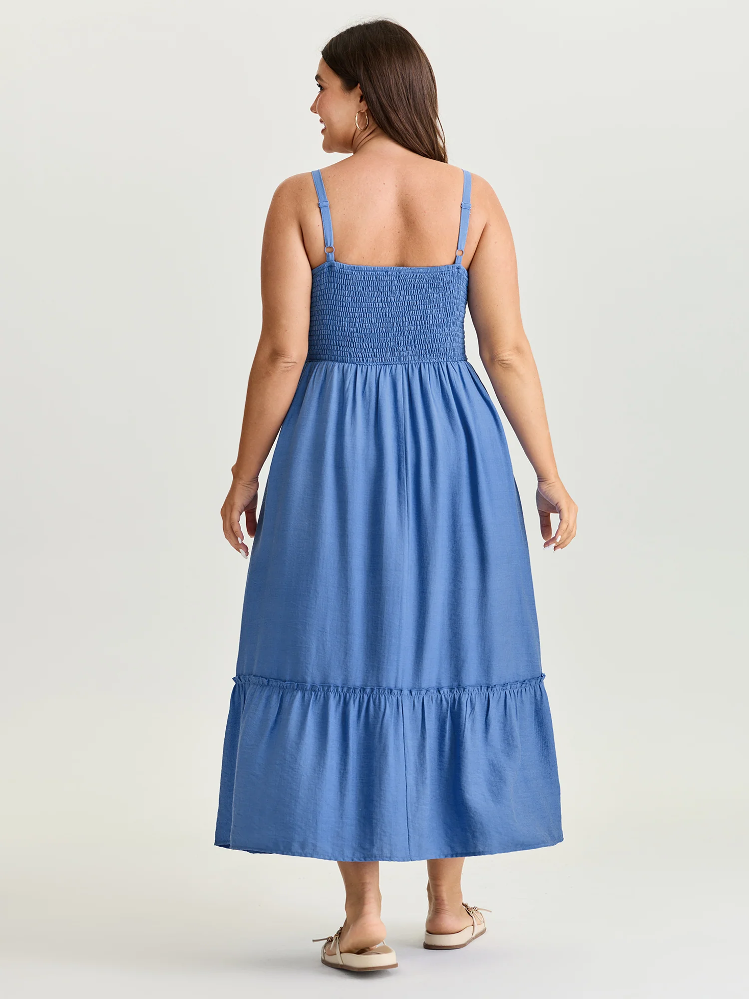 Shirred Tiered Hem Plain Maxi Dress - Image 4