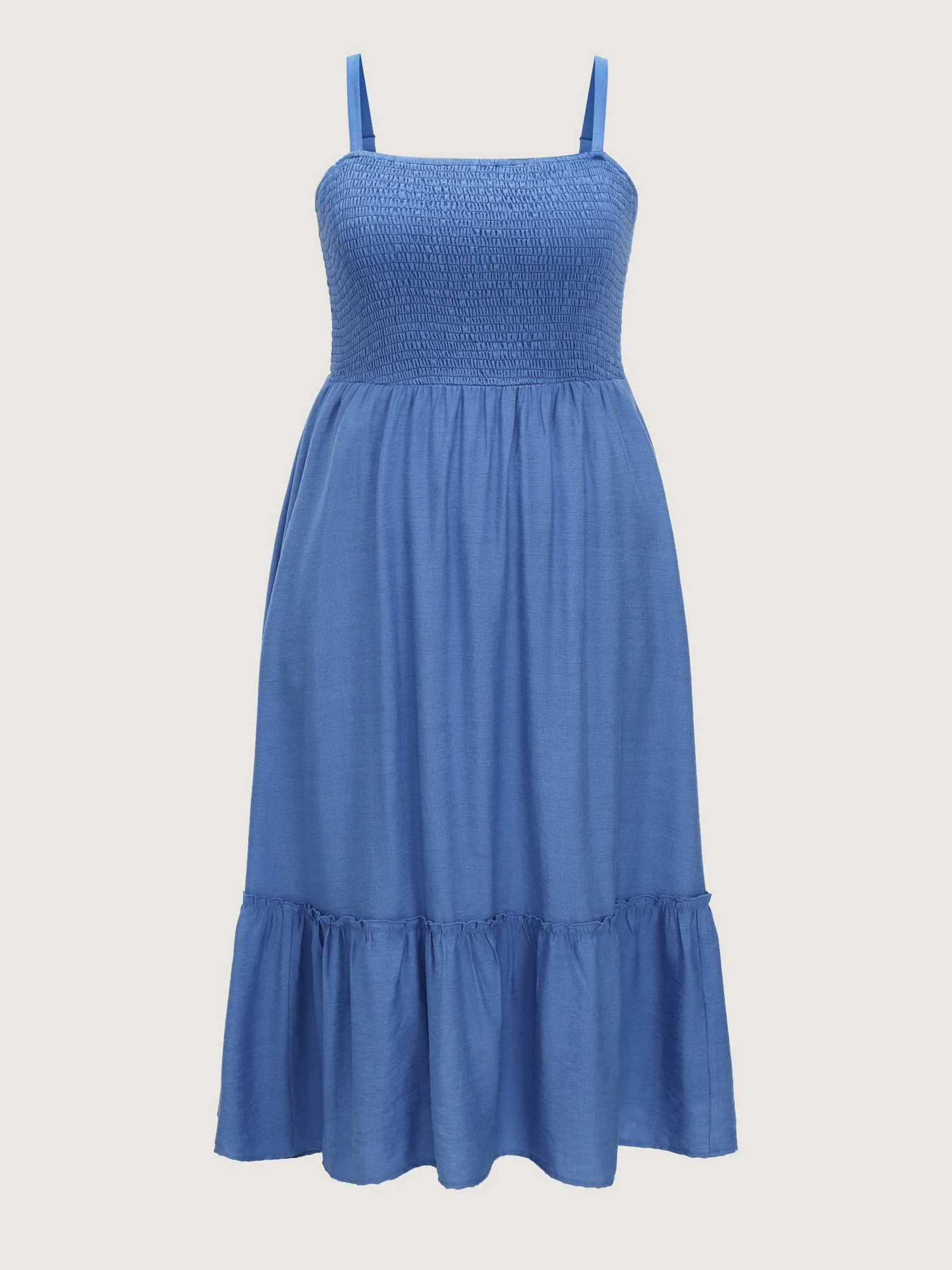 Shirred Tiered Hem Plain Maxi Dress - Image 7