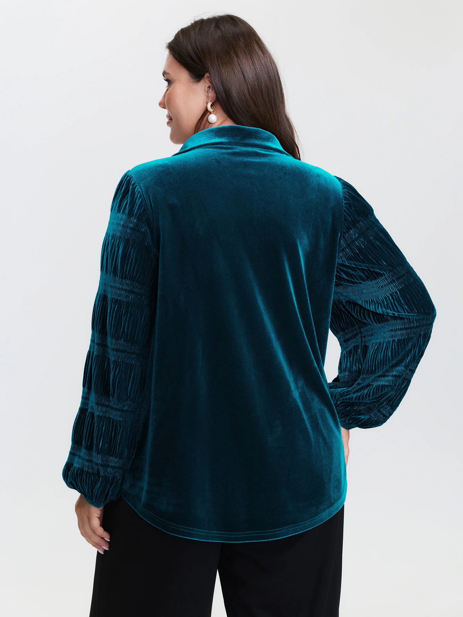 Shirred Velvet Relaxed-Fit Button Down Shirt - Image 4