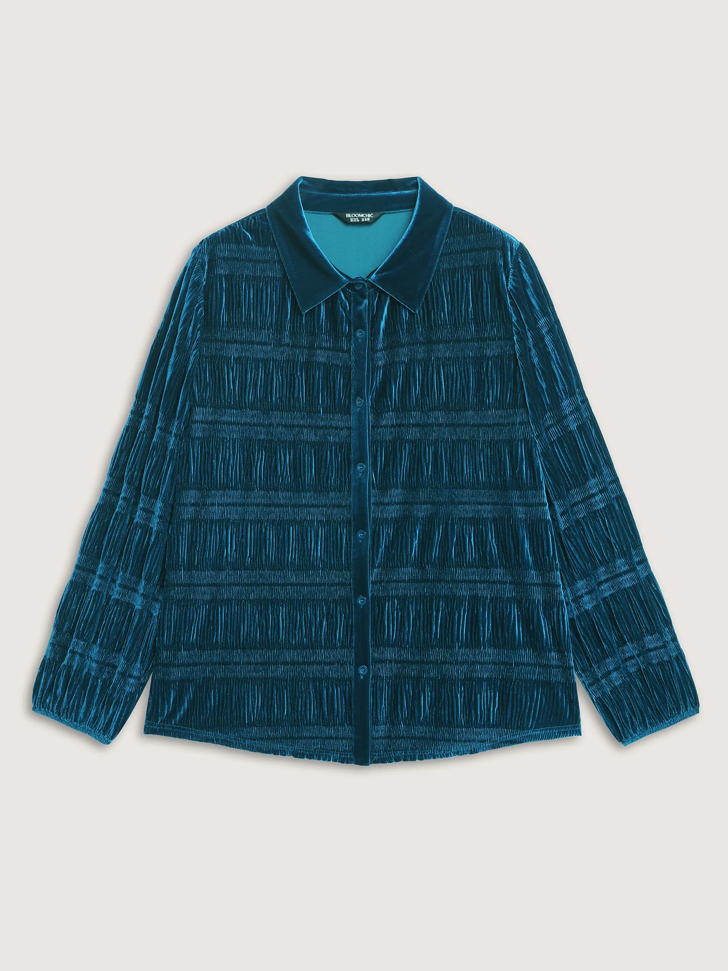 Shirred Velvet Relaxed-Fit Button Down Shirt - Image 8