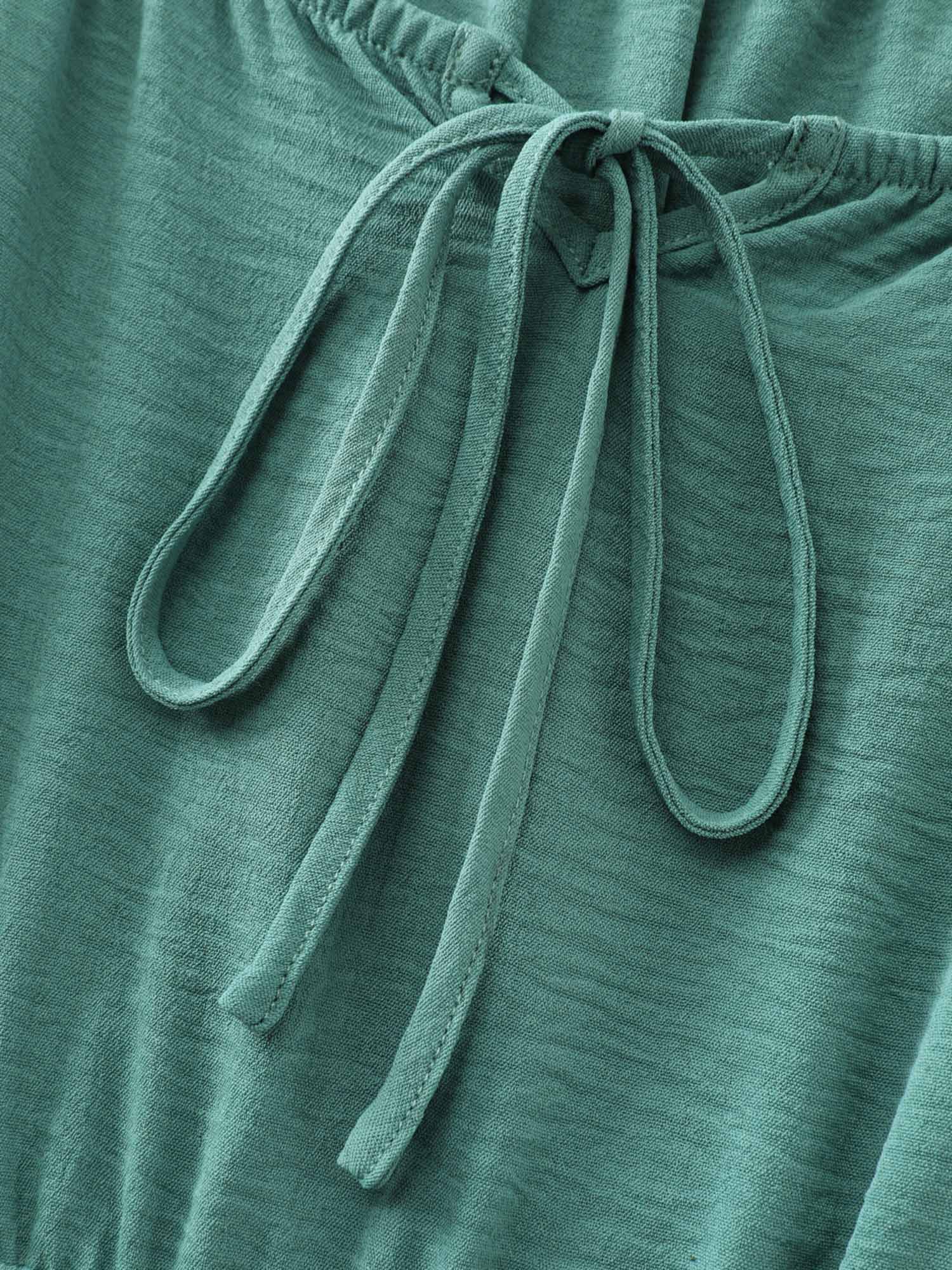 Shirred Waist Drawstring Neckline Midi Dress - Image 7