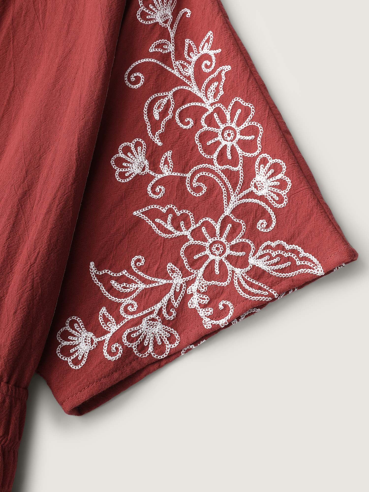 Shirred Waist Embroidered Midi Dress - Image 5
