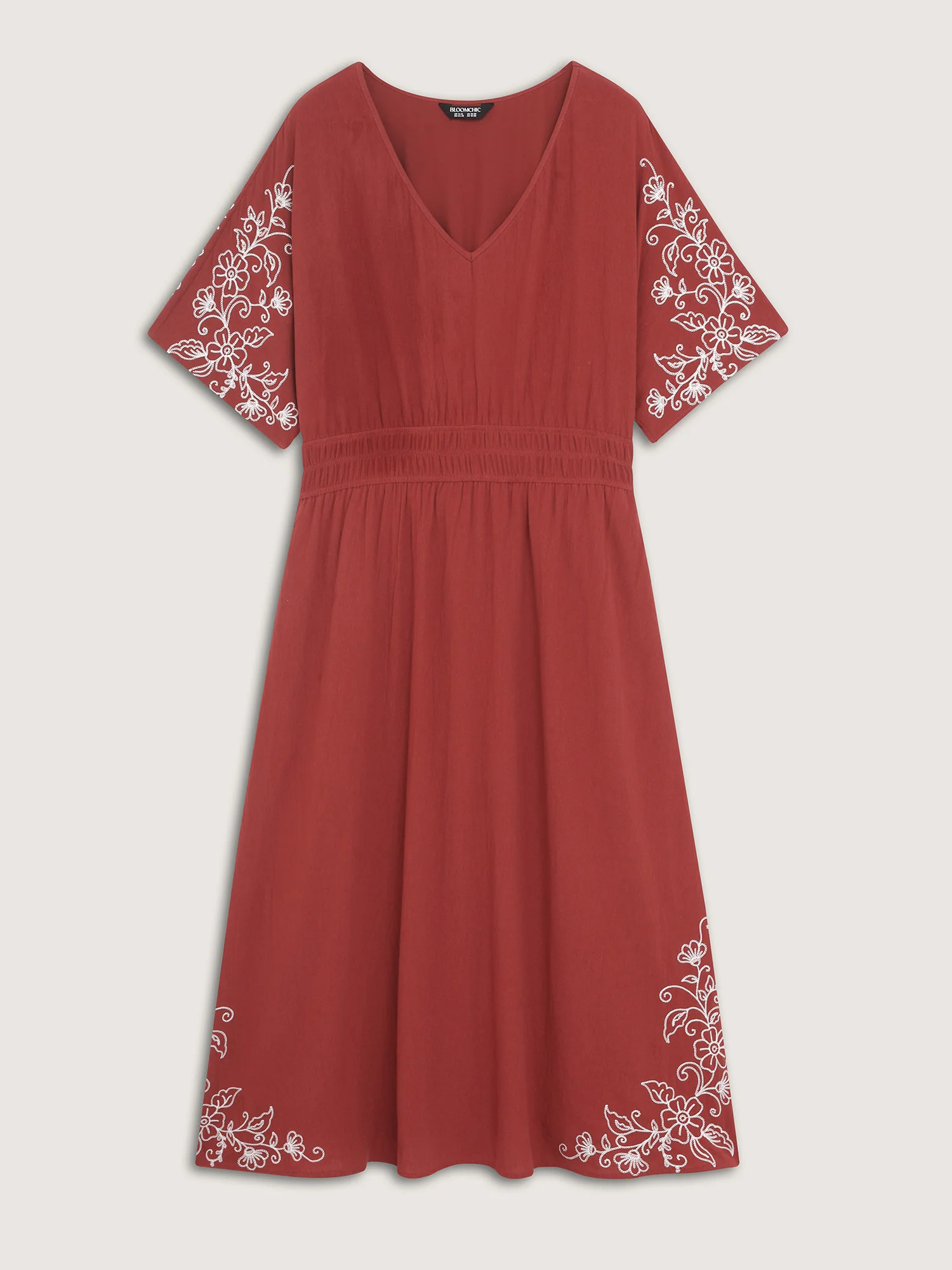 Shirred Waist Embroidered Midi Dress - Image 7