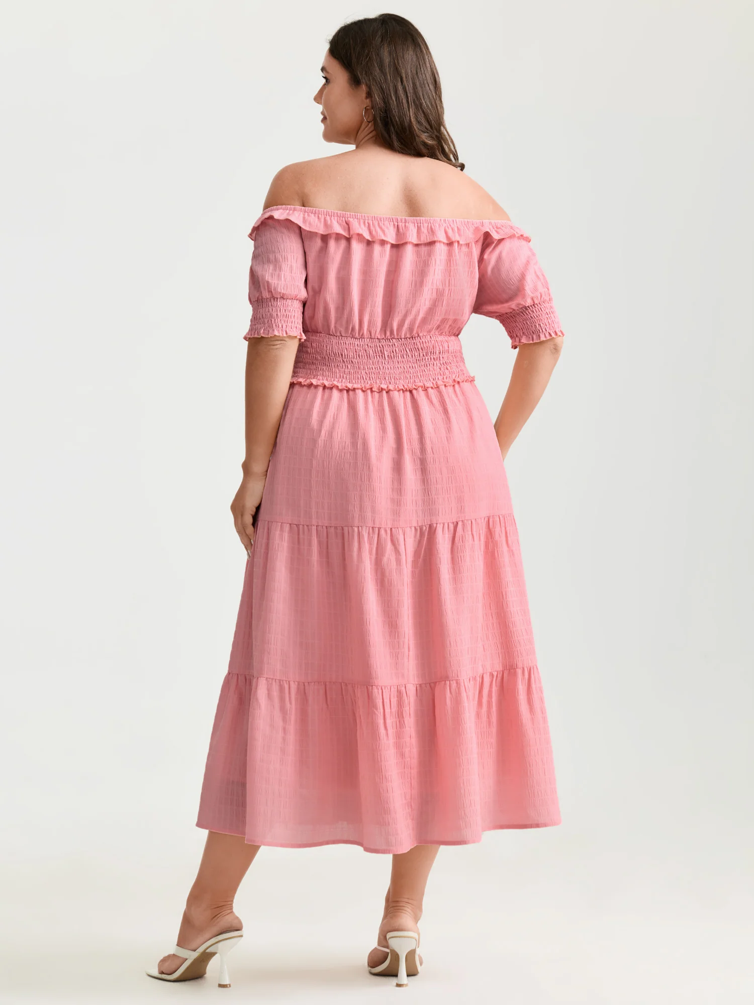 Shirred Waist Off-Shoulder Tiered Maxi Dress - Image 4