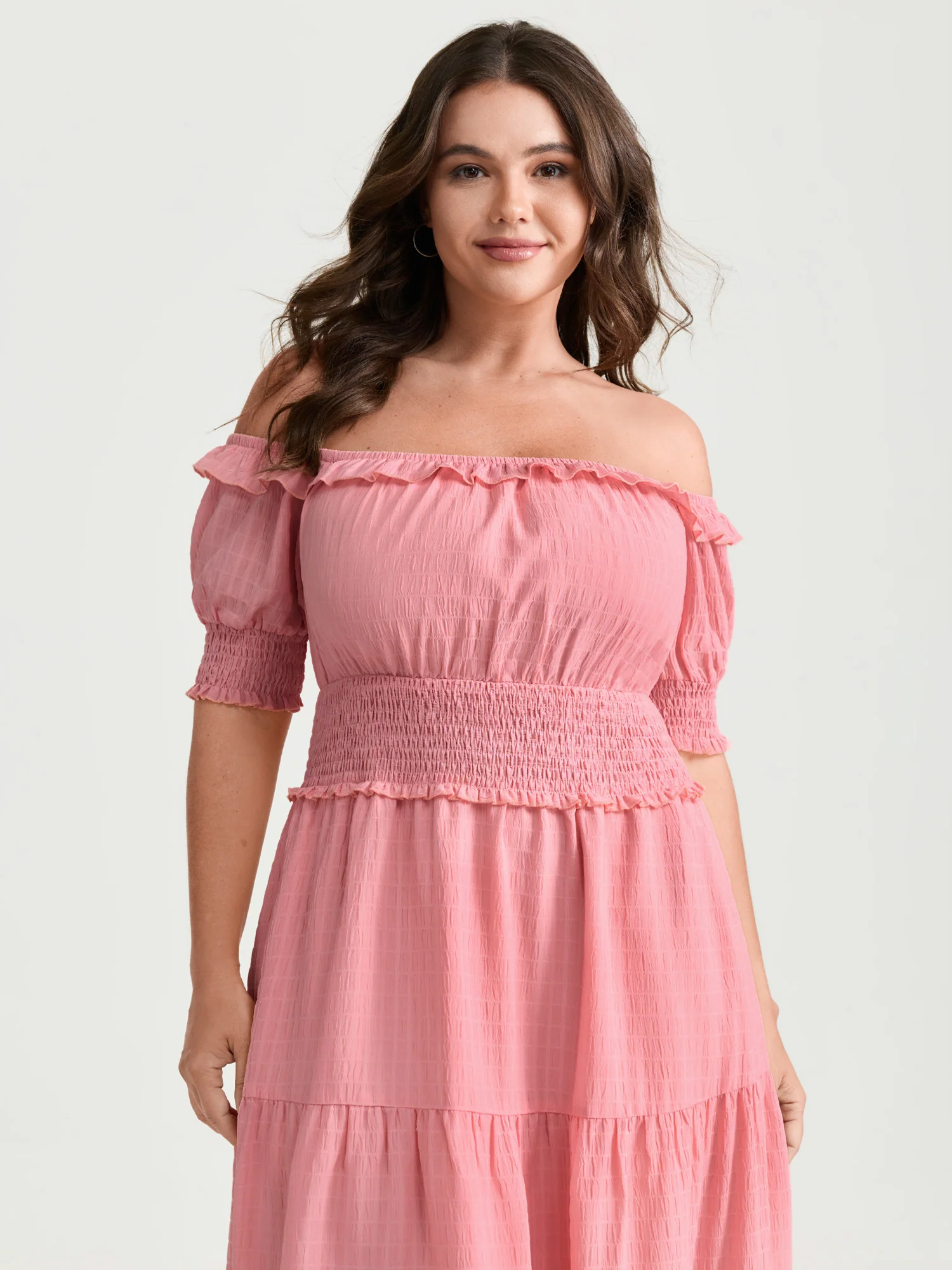 Shirred Waist Off-Shoulder Tiered Maxi Dress - Image 5