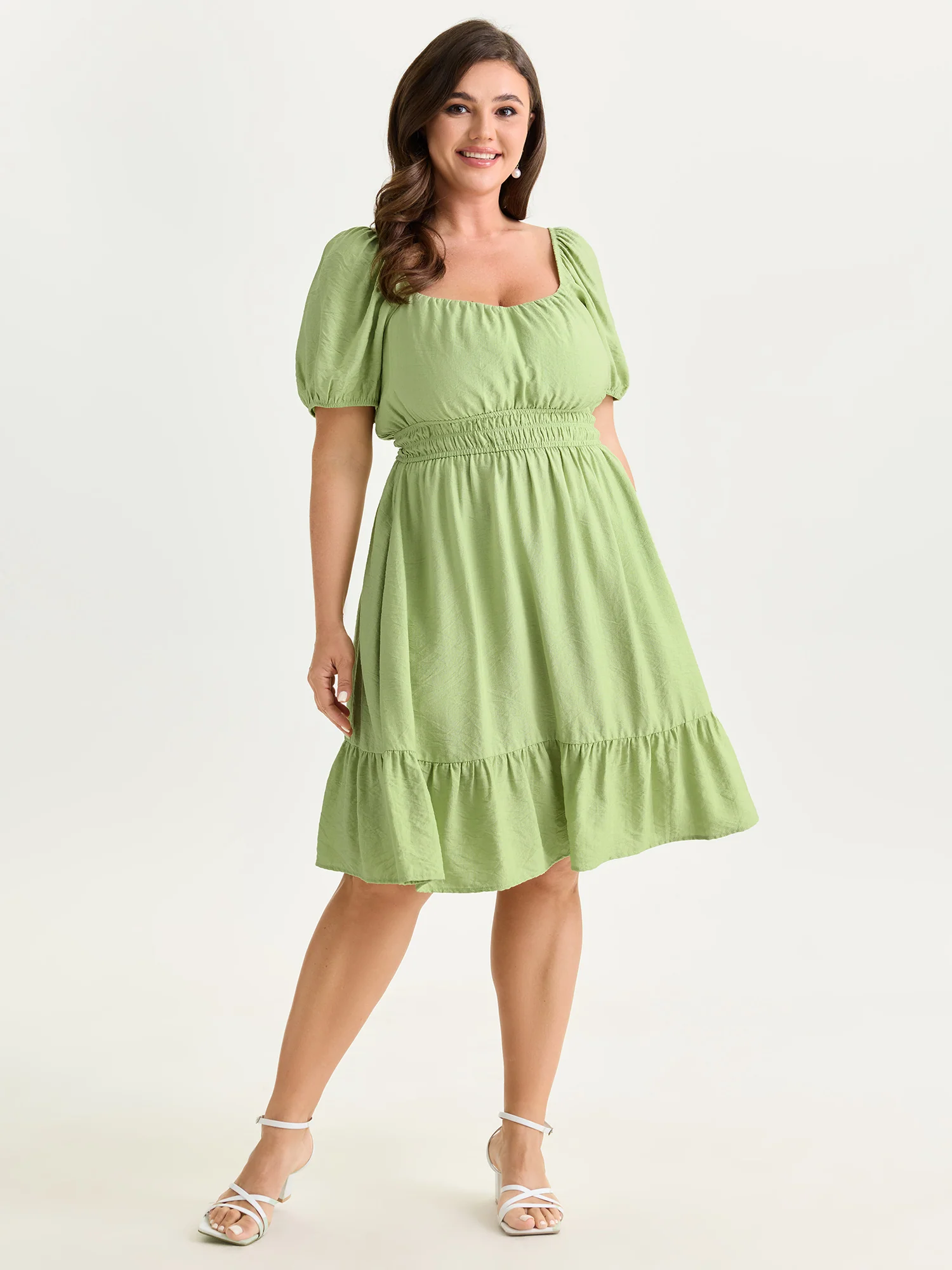 Shirred Waist Puff Sleeve Mini Dress - Image 3