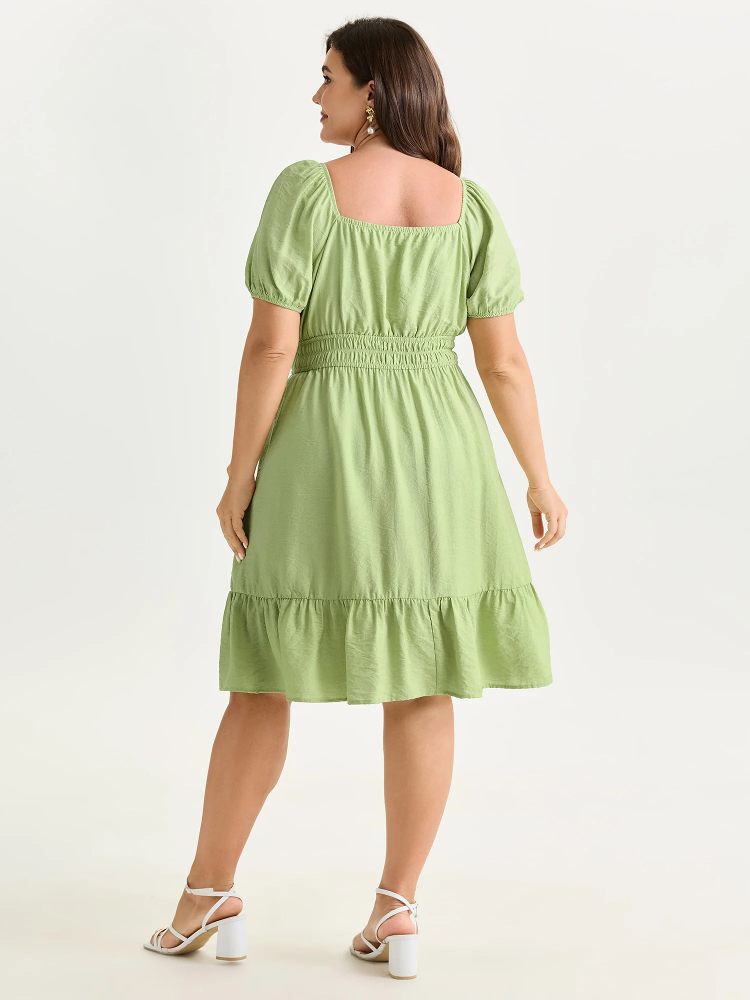 Shirred Waist Puff Sleeve Mini Dress - Image 4