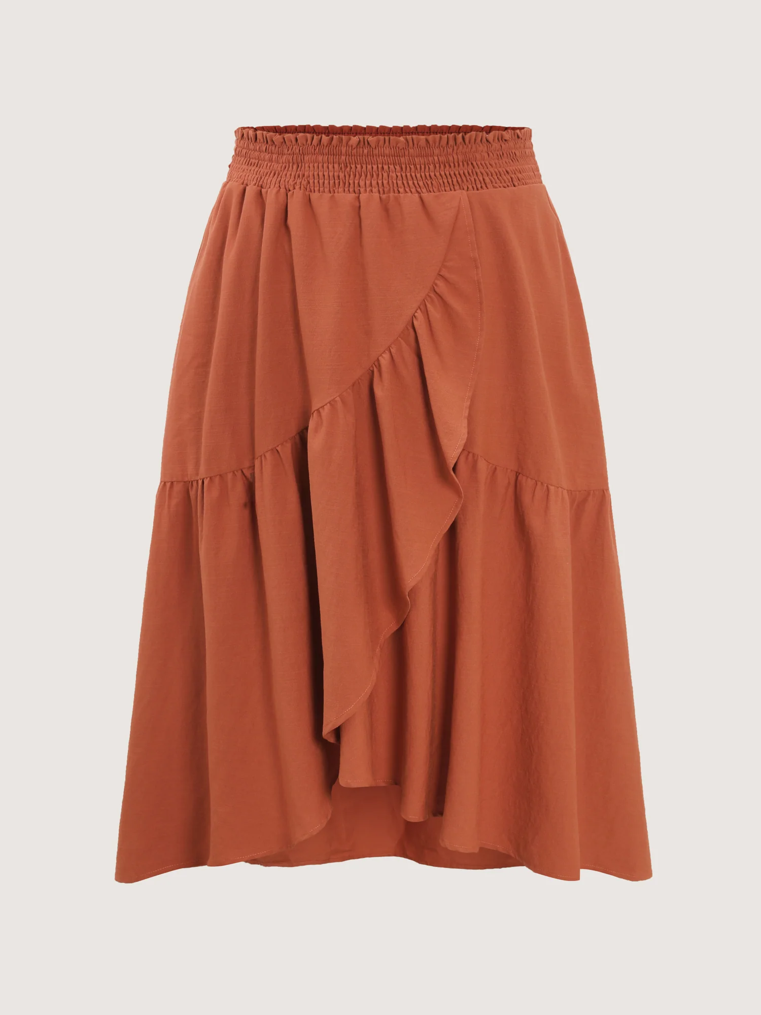 Shirred Waist Ruffled High Low Hem Midi Skirt - Image 6