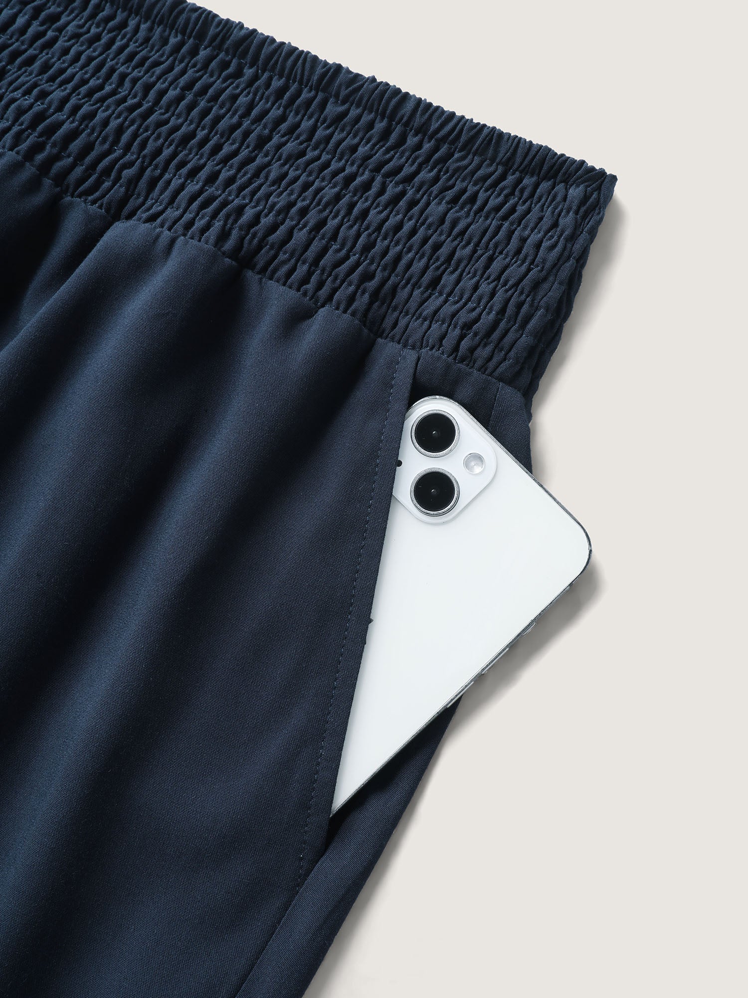 Shirred Waist Solid Straight-Leg Pants - Image 5