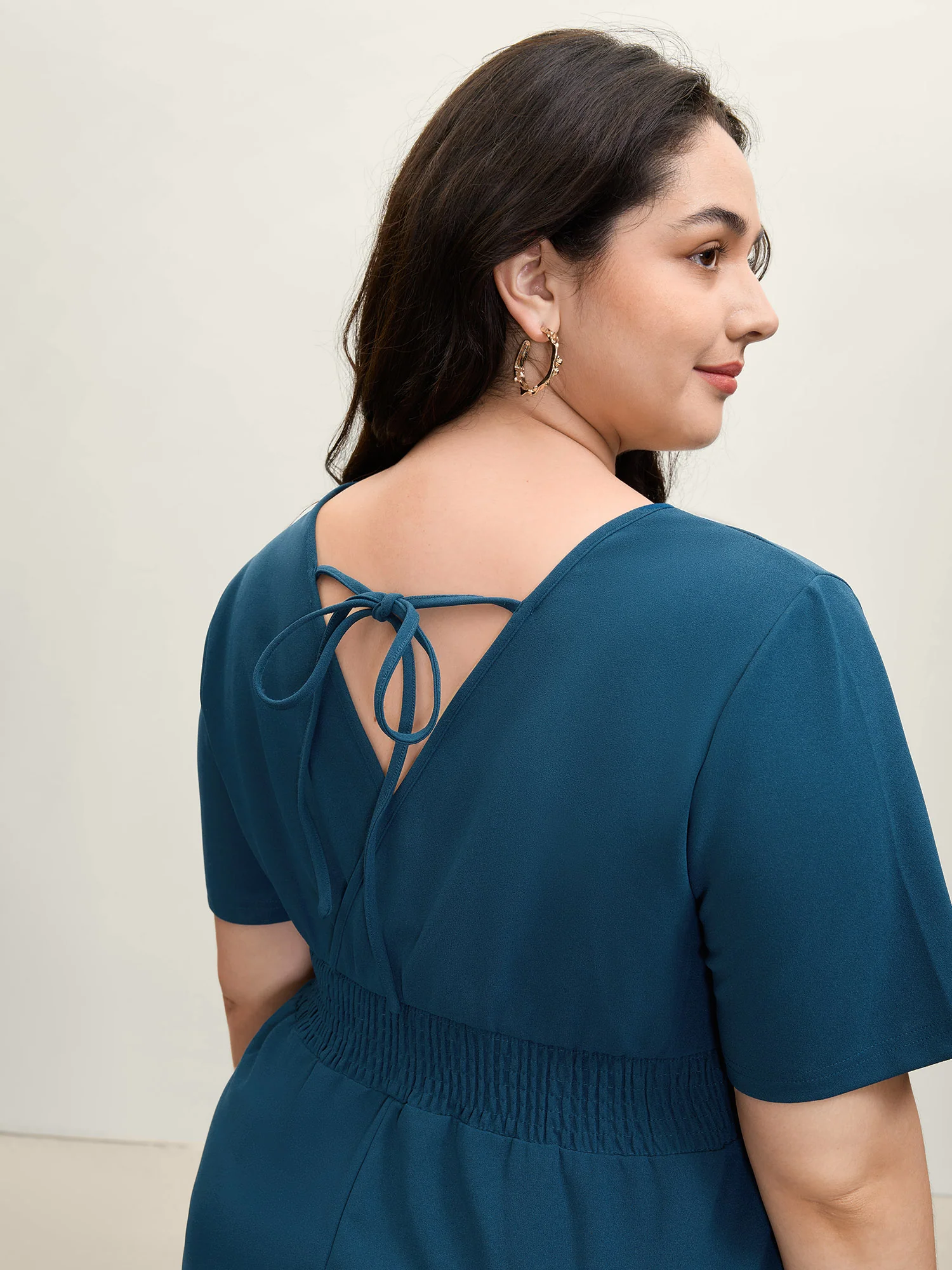 Shirred Waist Surplice Wide-Leg Jumpsuit - Image 2