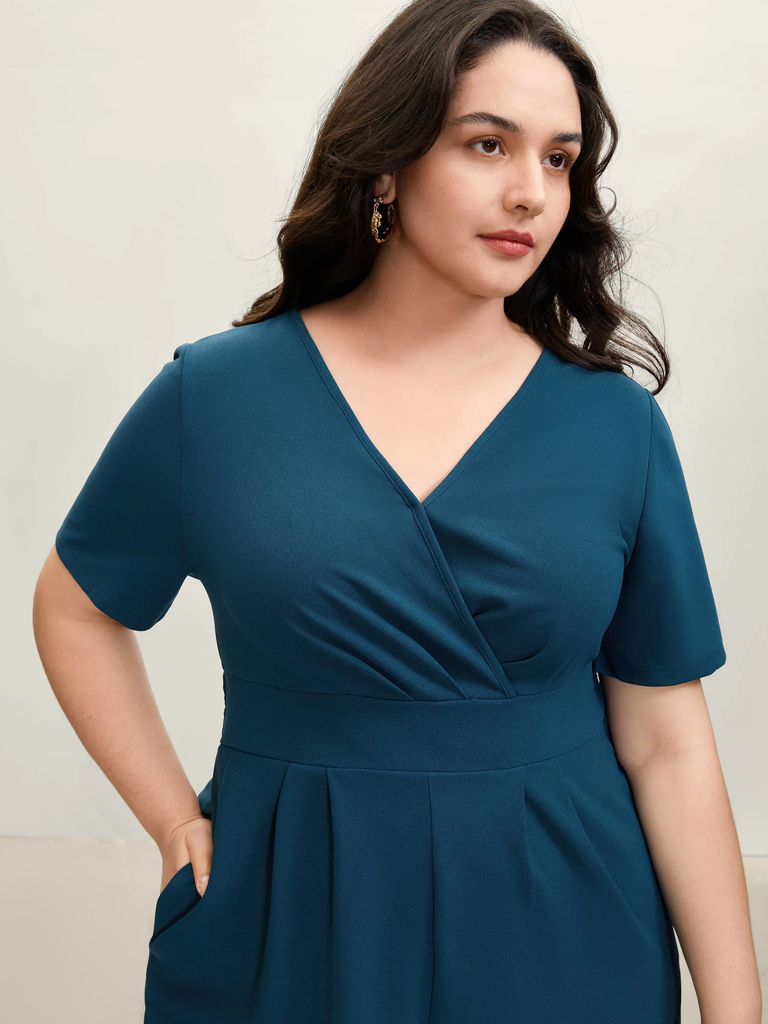 Shirred Waist Surplice Wide-Leg Jumpsuit - Image 3