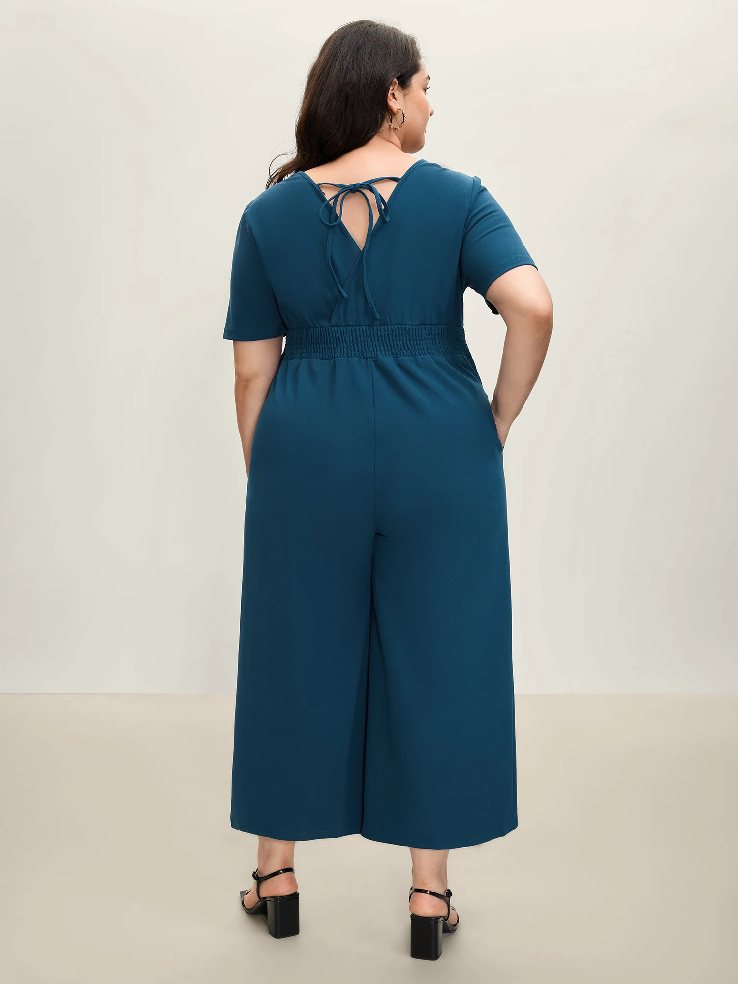 Shirred Waist Surplice Wide-Leg Jumpsuit - Image 4
