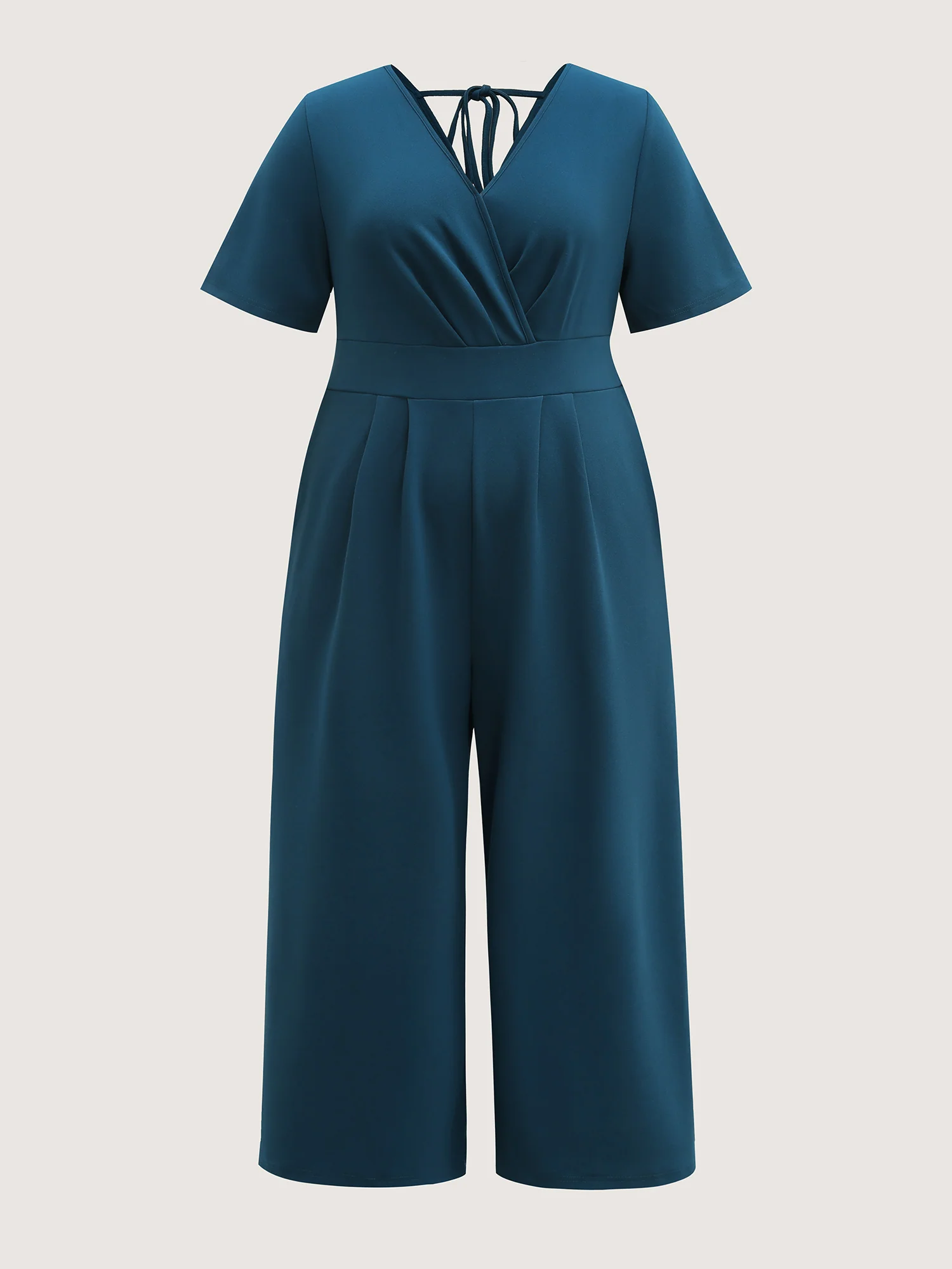 Shirred Waist Surplice Wide-Leg Jumpsuit - Image 7
