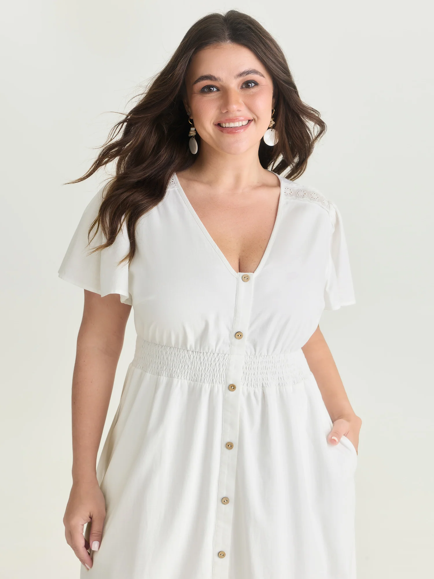Shirred Waist Tiered V-Neck Maxi Dress - Image 2
