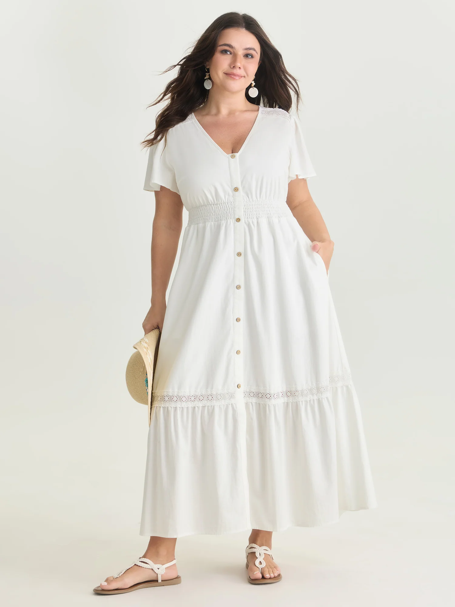 Shirred Waist Tiered V-Neck Maxi Dress - Image 3