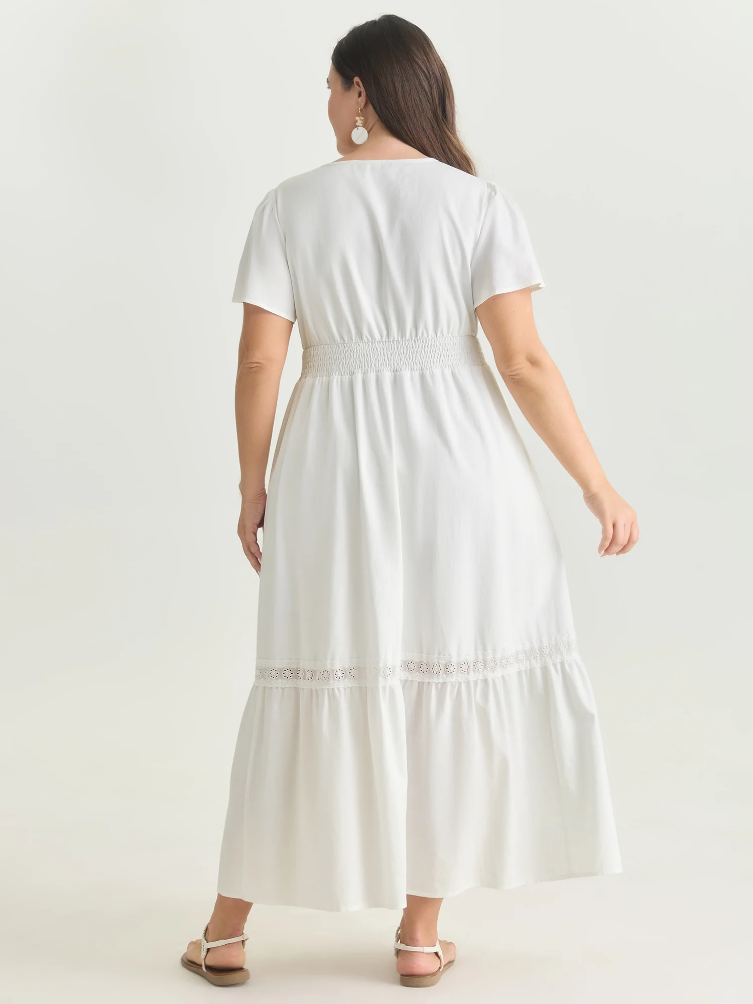Shirred Waist Tiered V-Neck Maxi Dress - Image 4