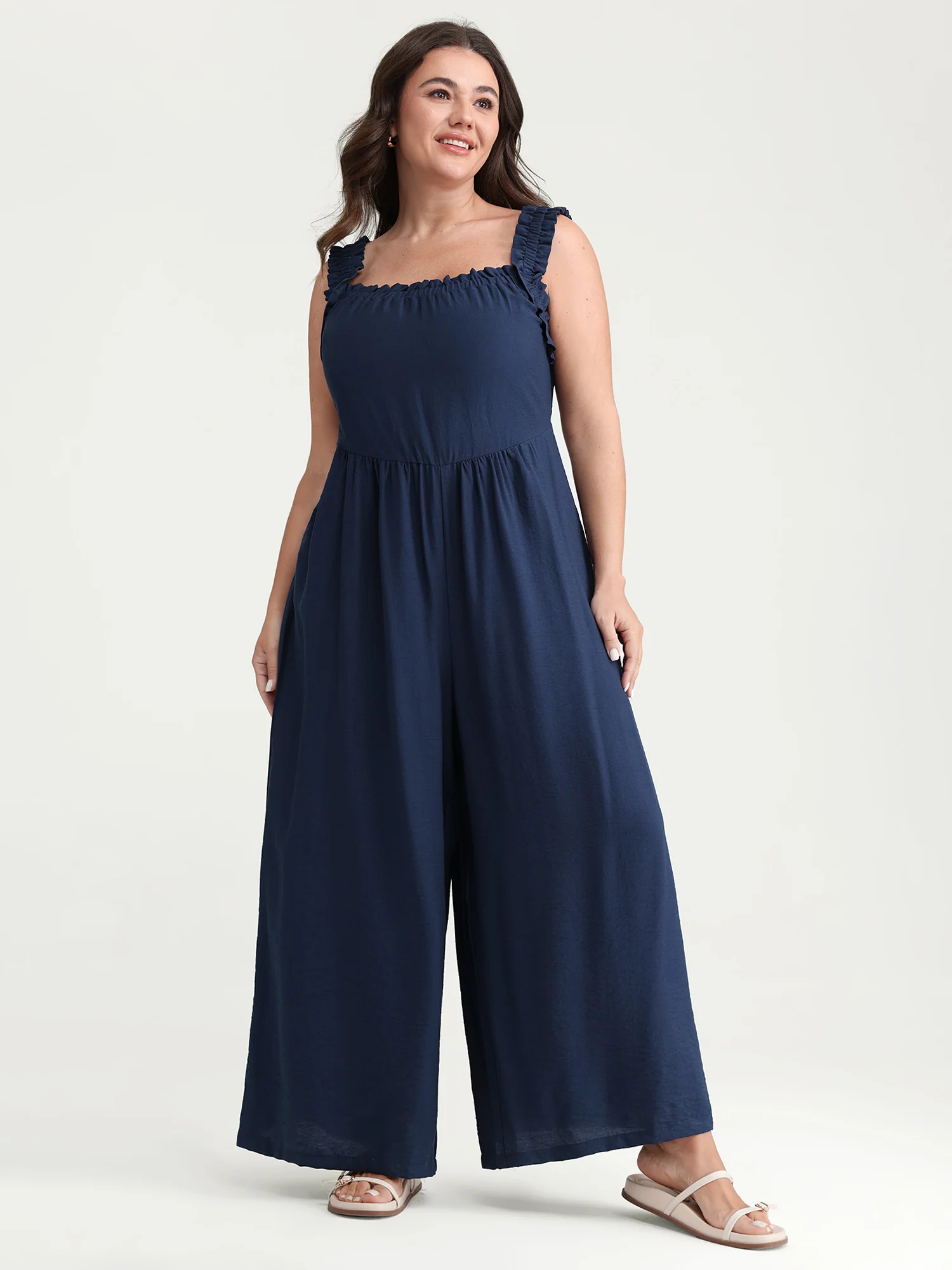 Shirred Wide-Straps Wide-Leg Jumpsuit - Image 3