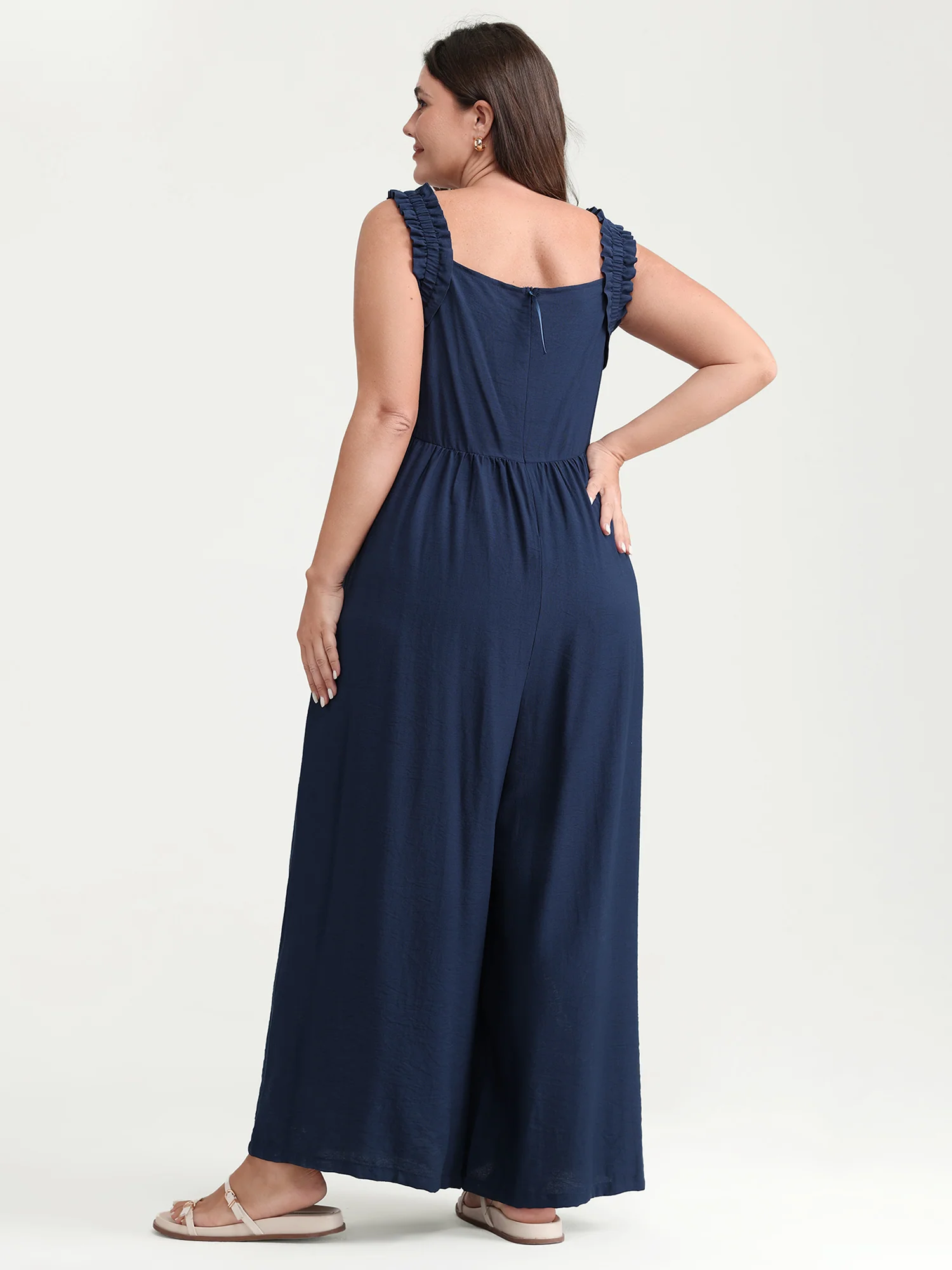 Shirred Wide-Straps Wide-Leg Jumpsuit - Image 4