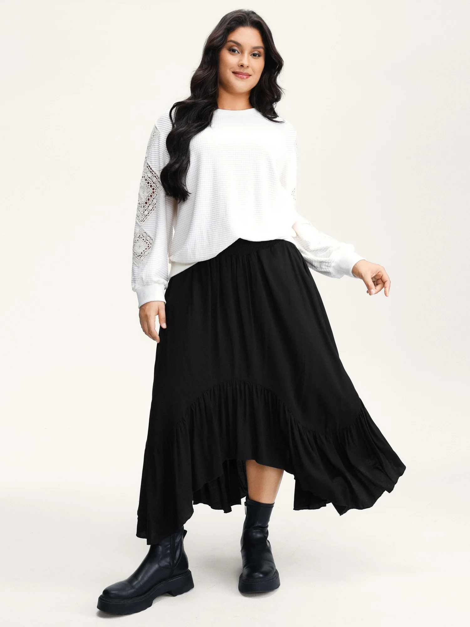 Shirred Wide Waistband Asymmetrical Skirt - Image 2