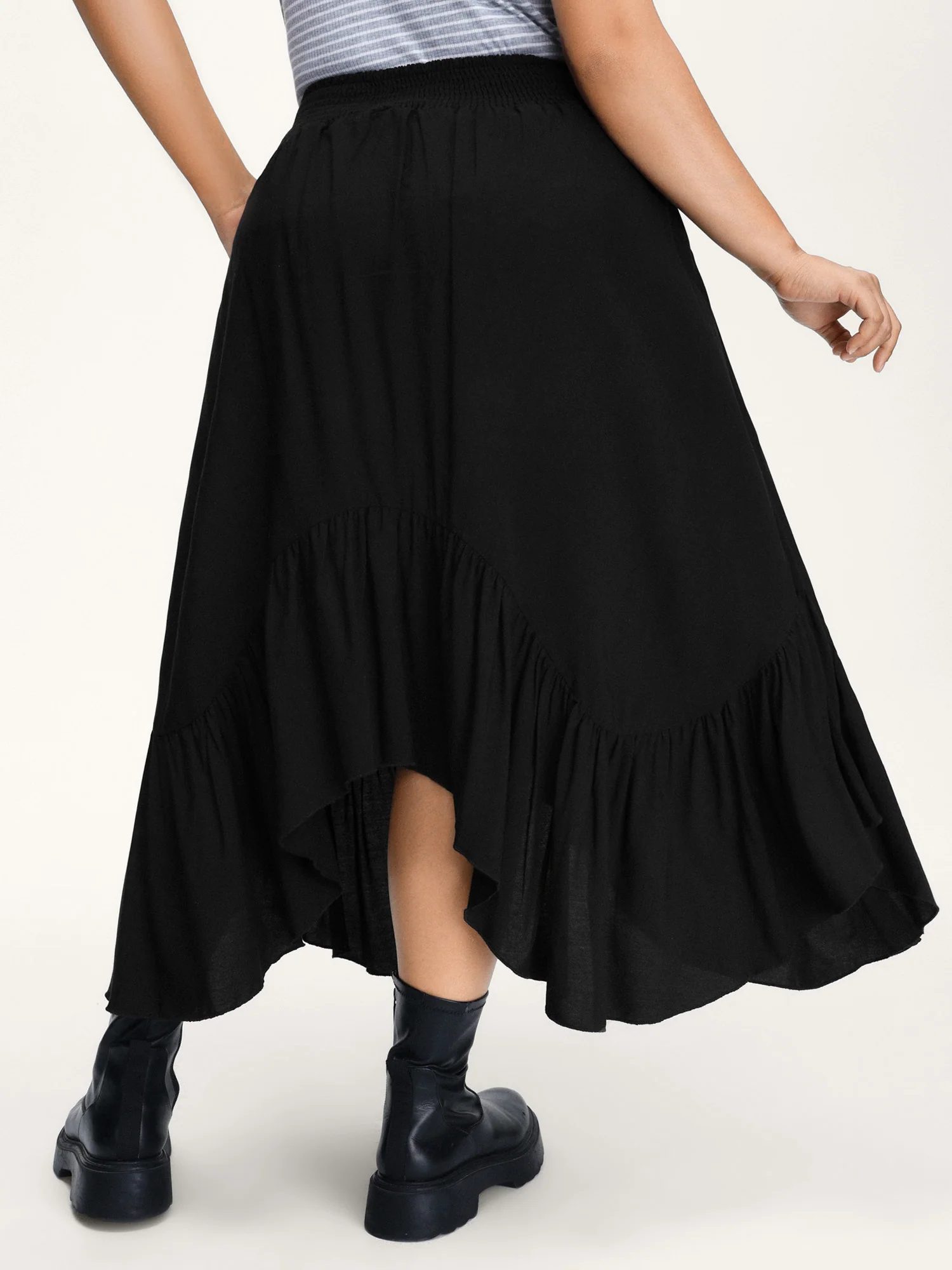 Shirred Wide Waistband Asymmetrical Skirt - Image 4