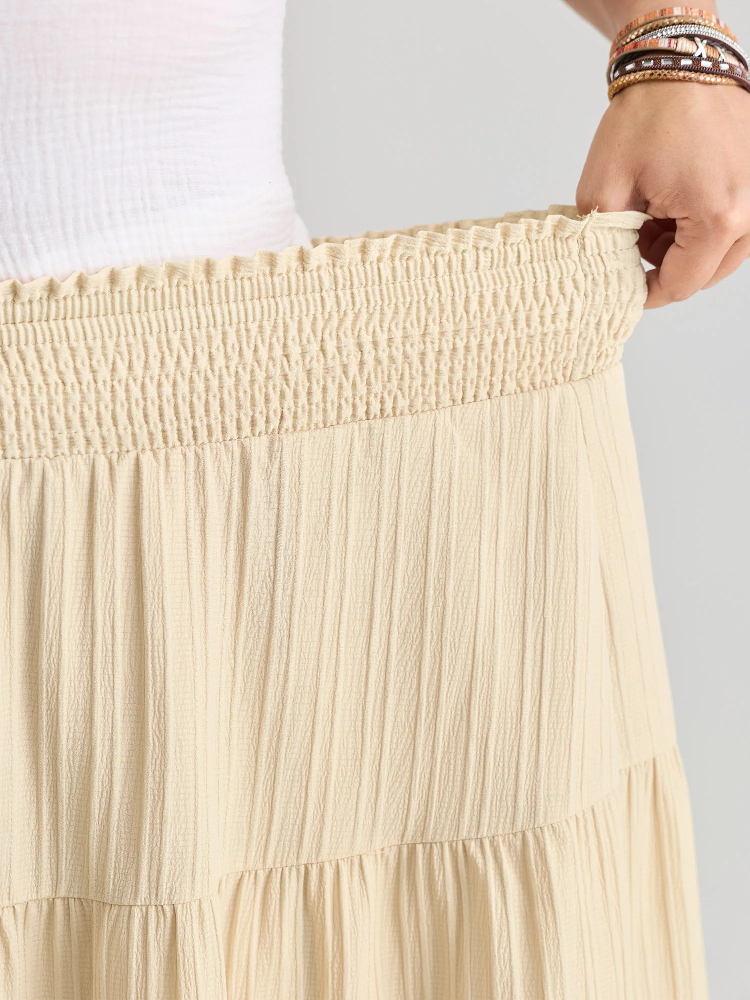 Shirred Wide Waistband Tiered Maxi Skirt - Image 4