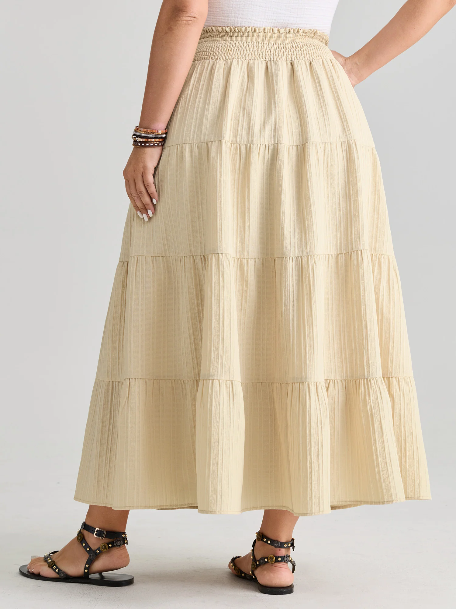 Shirred Wide Waistband Tiered Maxi Skirt - Image 5