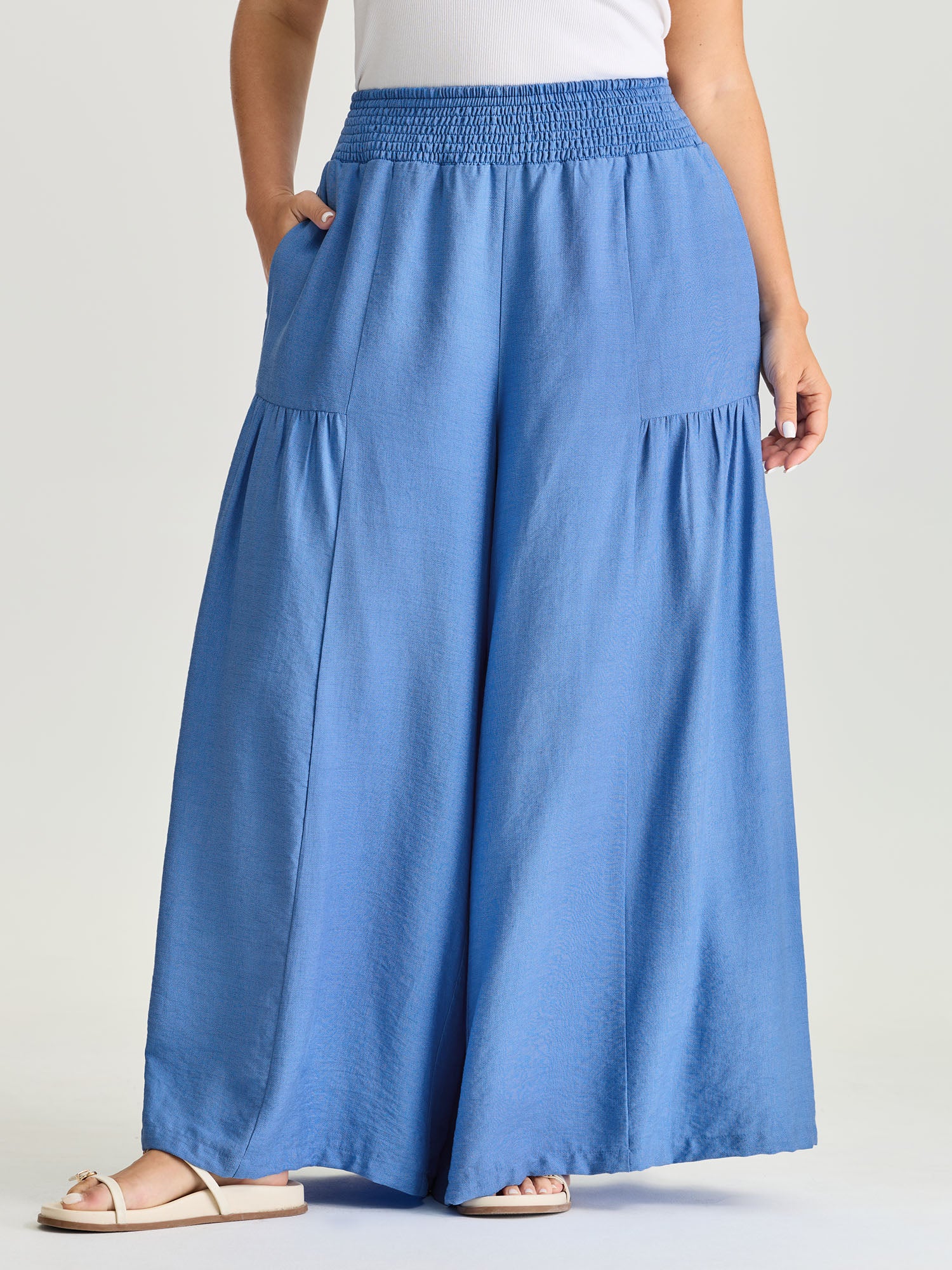 Shirred Wide Waistband Tiered Pants - Image 2