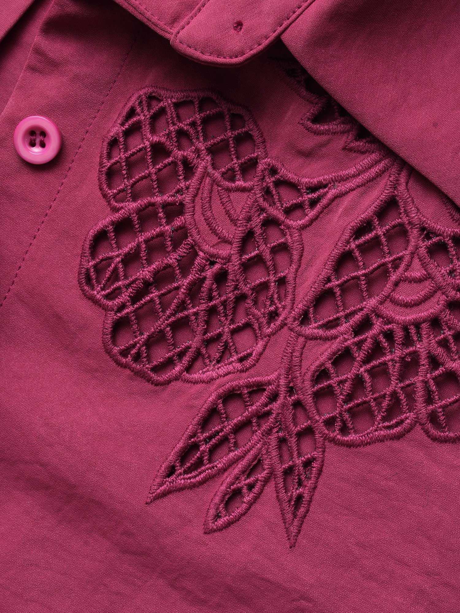 Shirt Collar Broderie Anglaise Tie Knot Blouse - Image 7