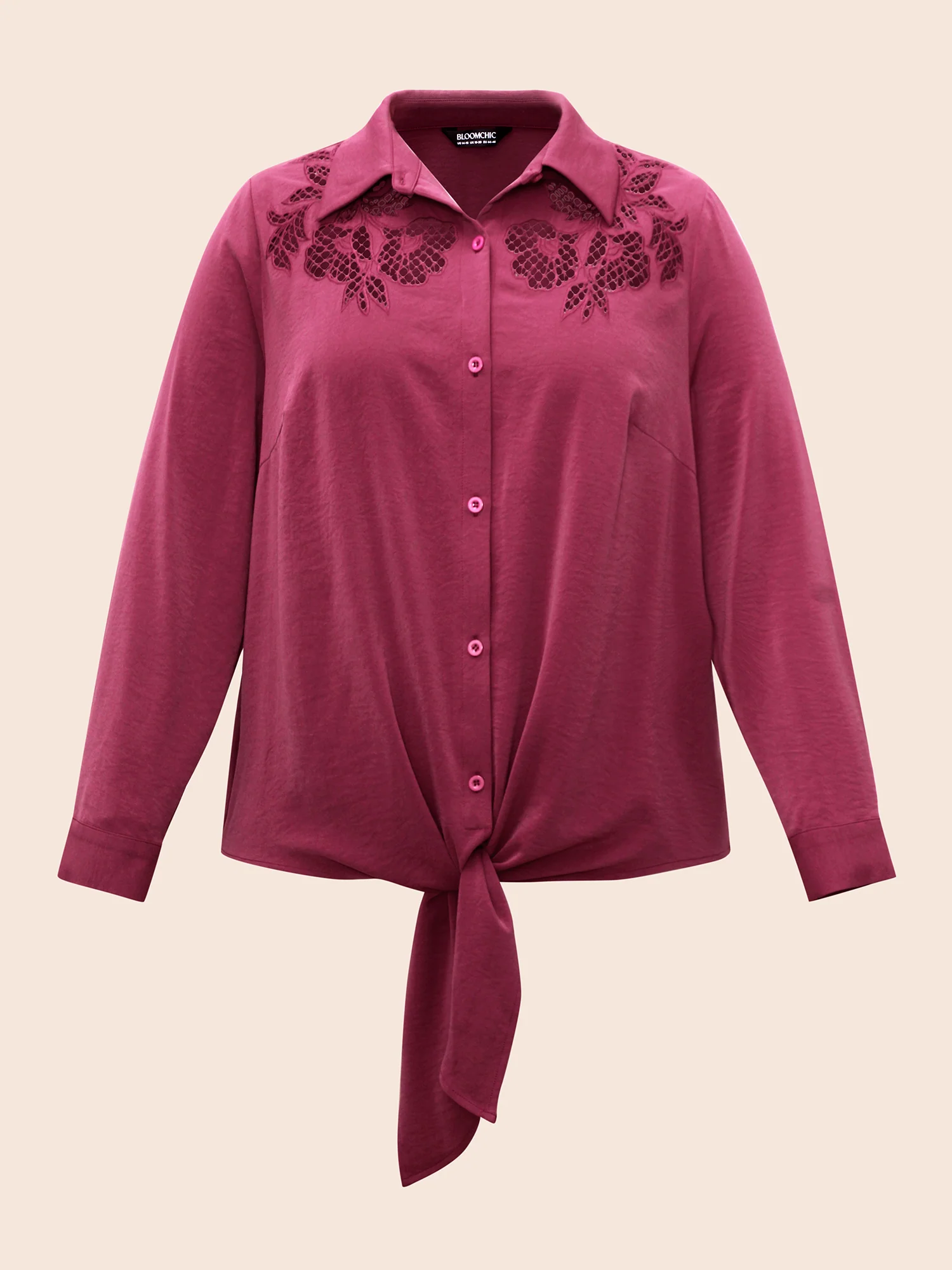 Shirt Collar Broderie Anglaise Tie Knot Blouse - Image 9