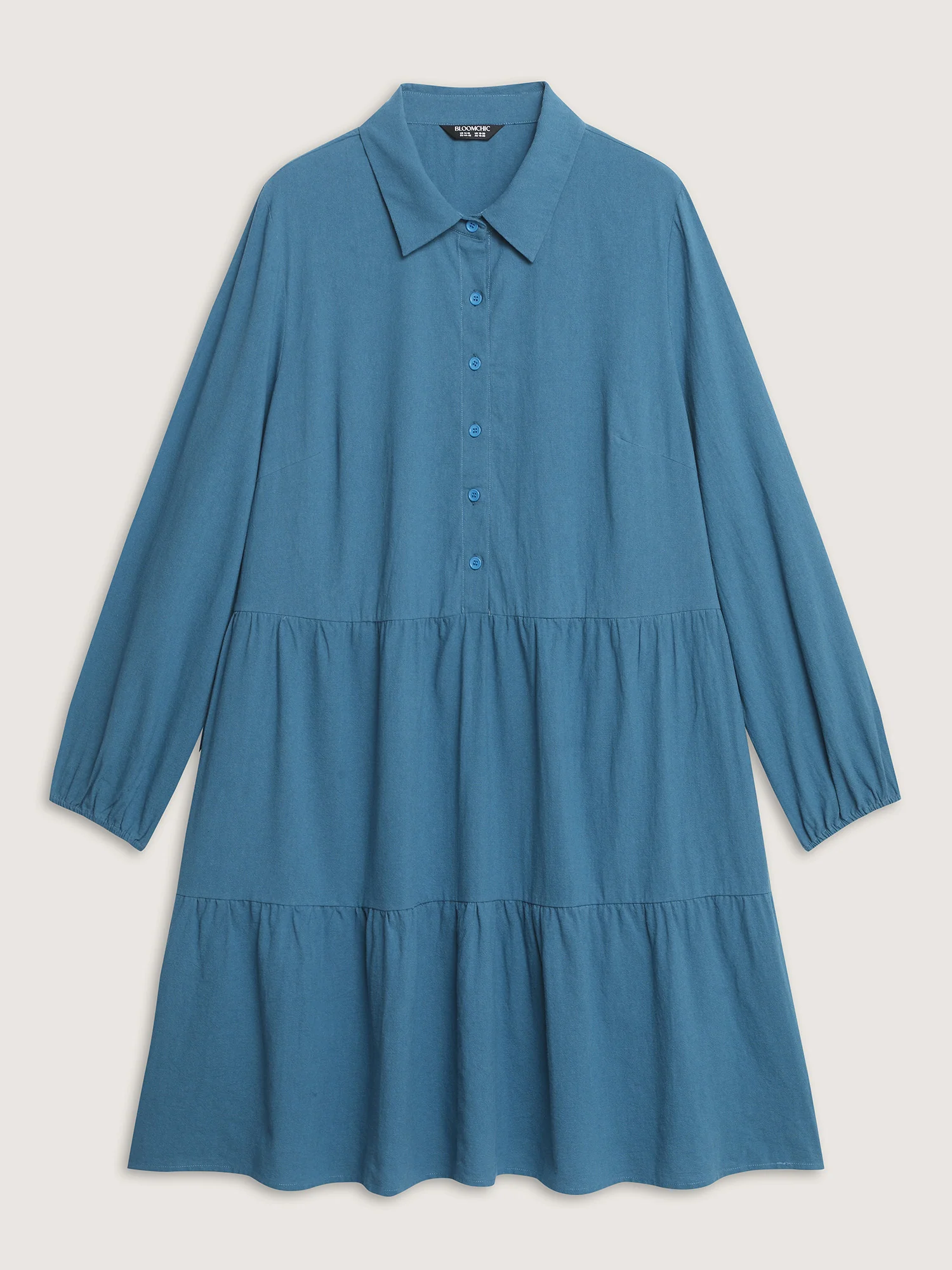 Shirt Collar Button Side Pockets Midi Dress - Image 5
