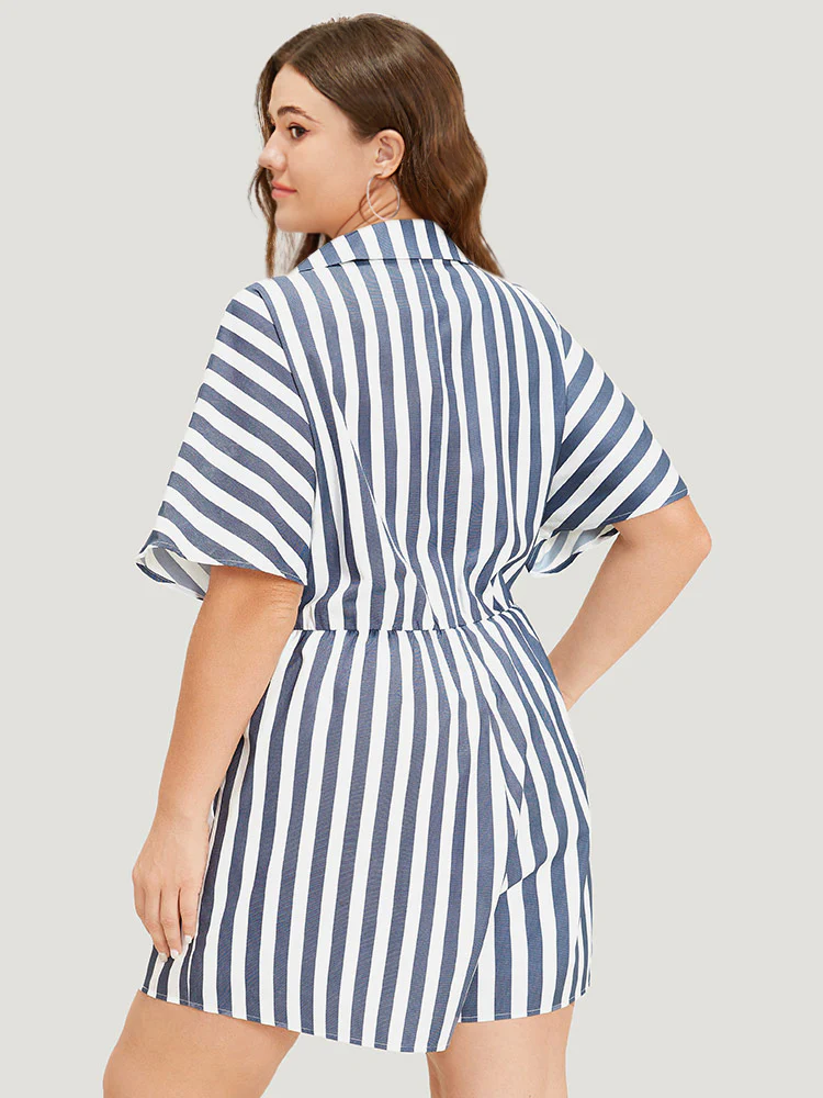 Shirt Collar Button Up Pocket Elastic Waist Romper - Image 5