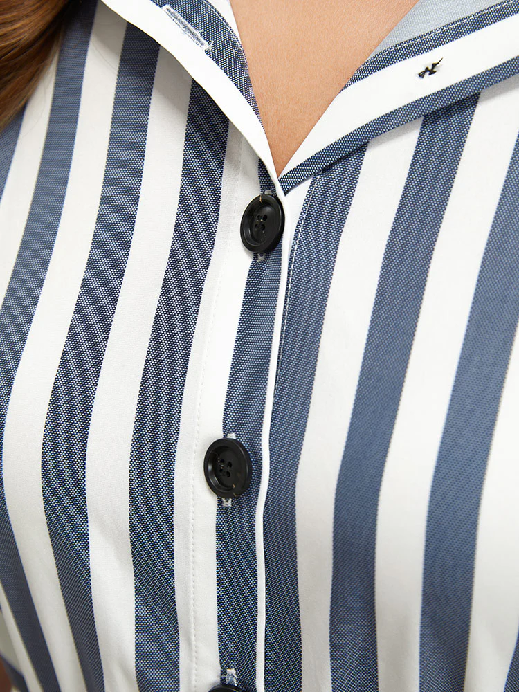 Shirt Collar Button Up Pocket Elastic Waist Romper - Image 6
