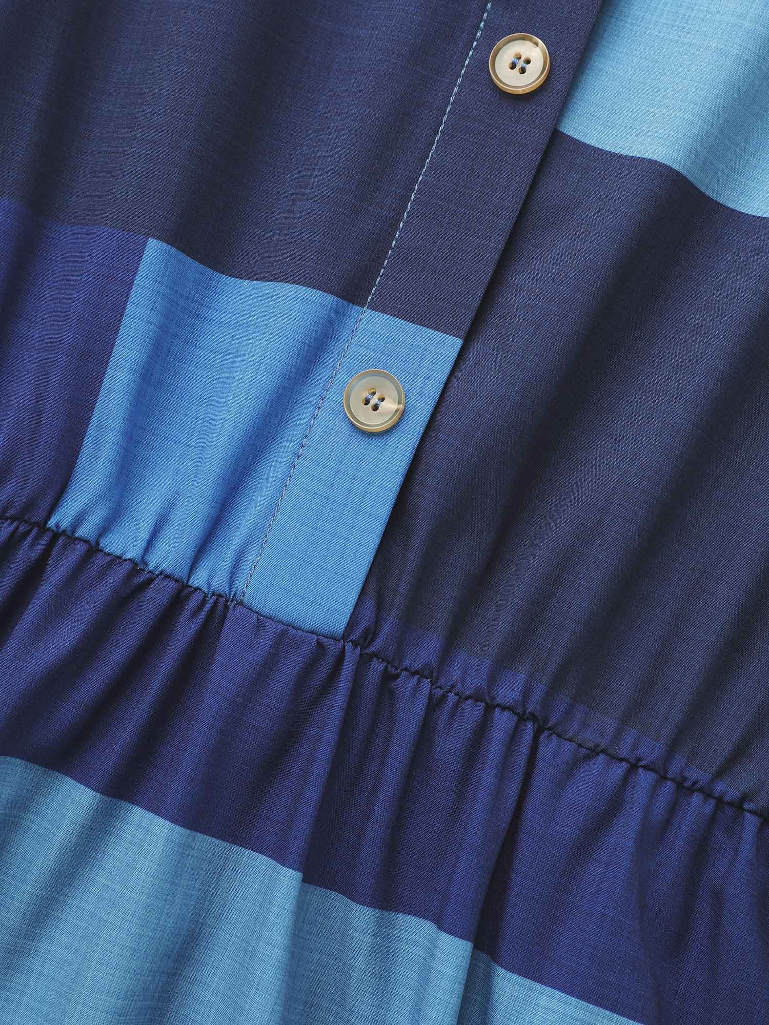 Shirt Collar Colorblock Contrast Midi Dress - Image 7