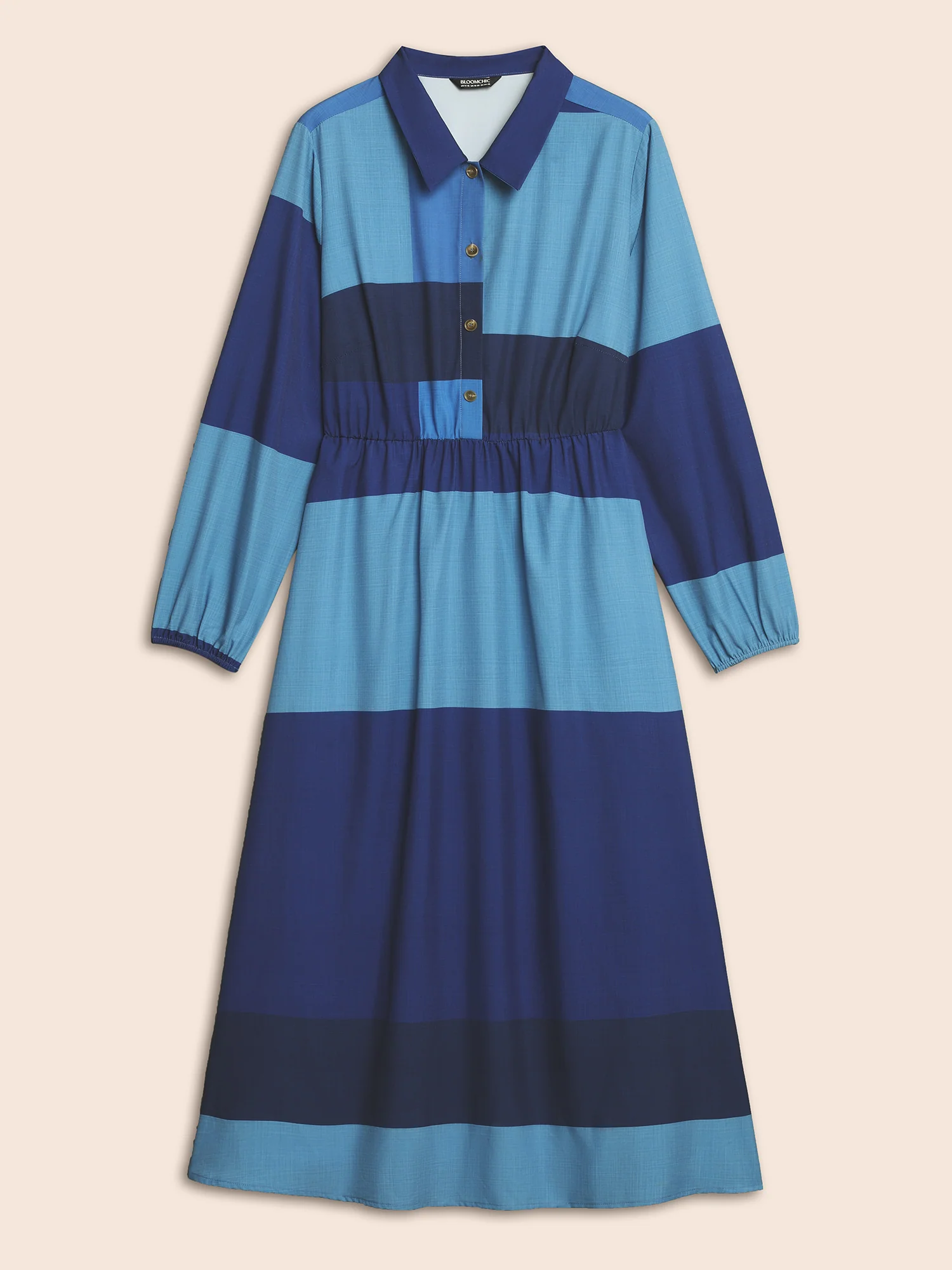 Shirt Collar Colorblock Contrast Midi Dress - Image 8