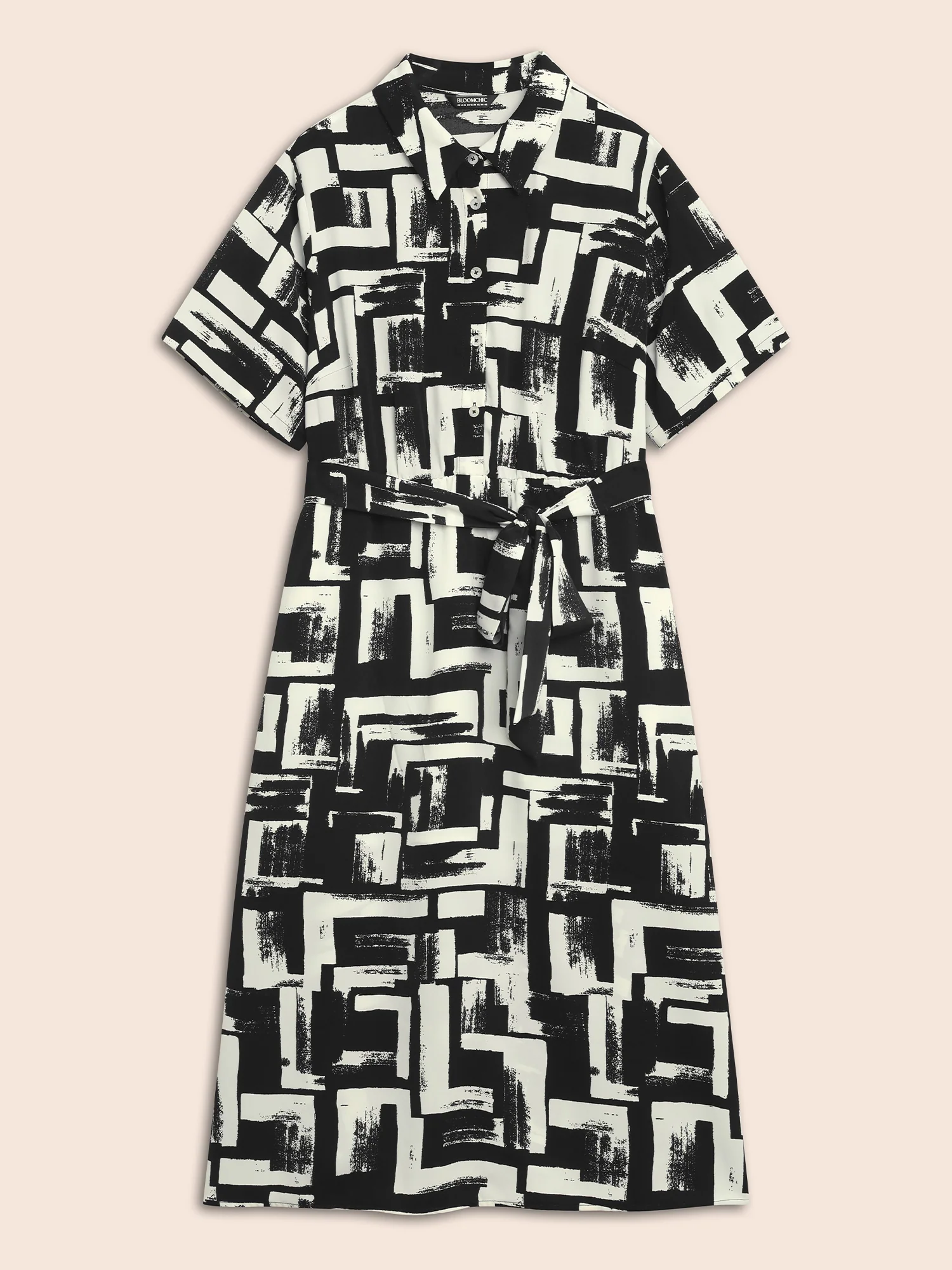 Shirt Collar Colorblock Contrast Midi Dress - Image 7
