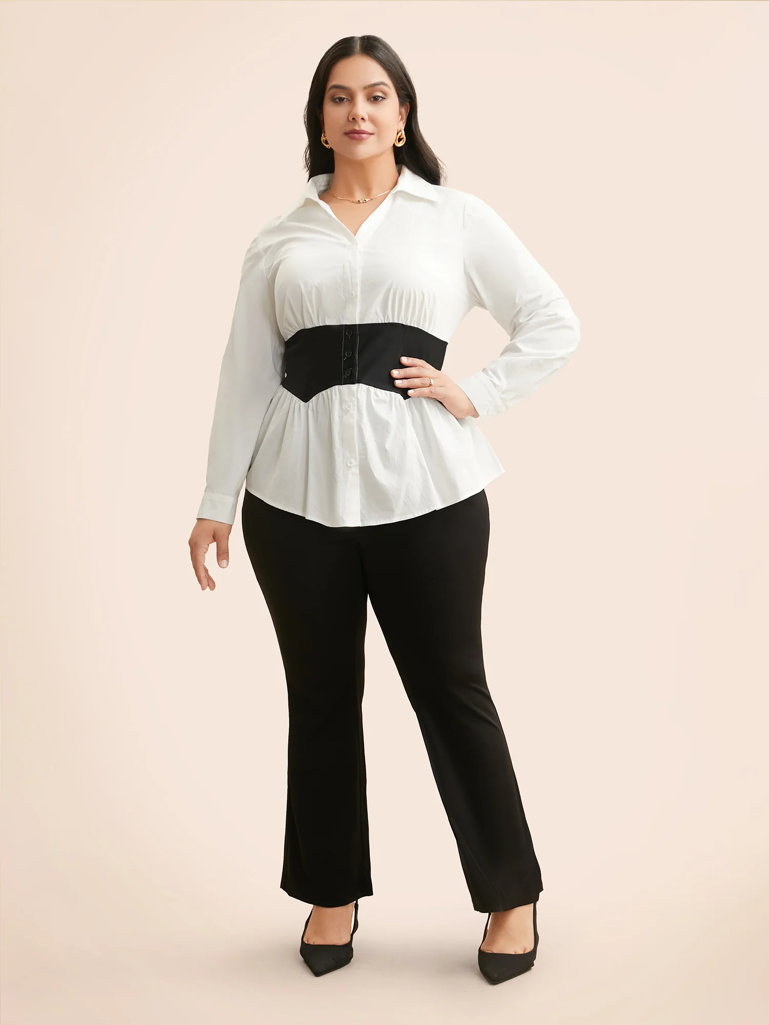 Shirt Collar Contrast Patchwork Shirt - Image 2