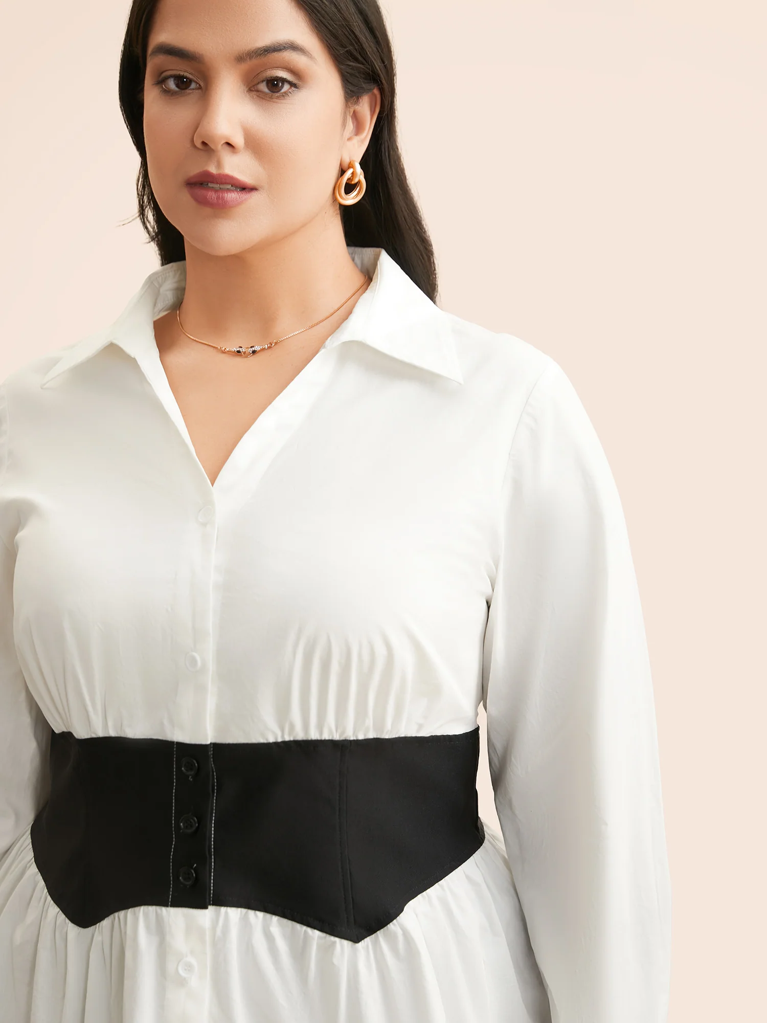 Shirt Collar Contrast Patchwork Shirt - Image 3