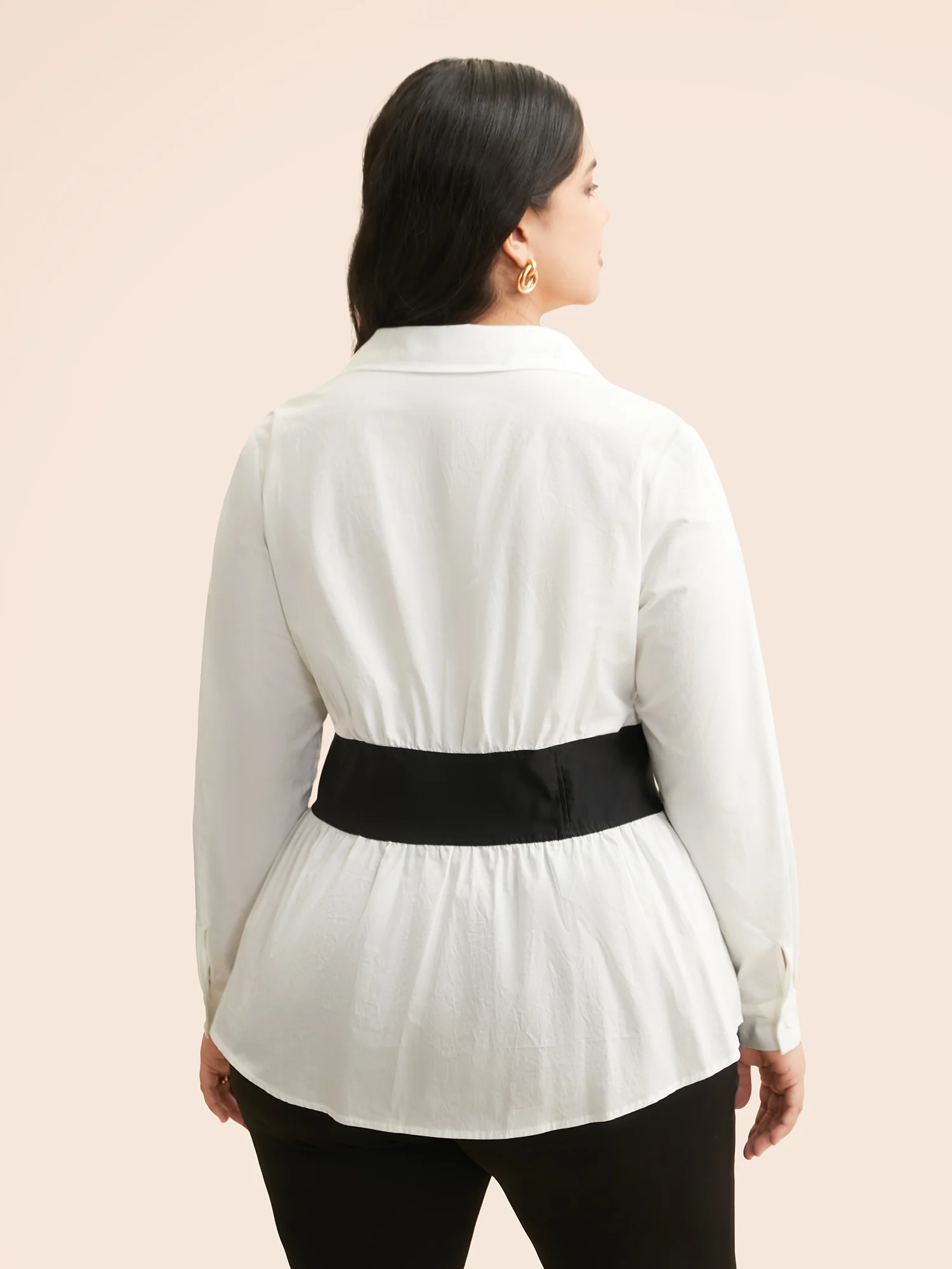 Shirt Collar Contrast Patchwork Shirt - Image 5