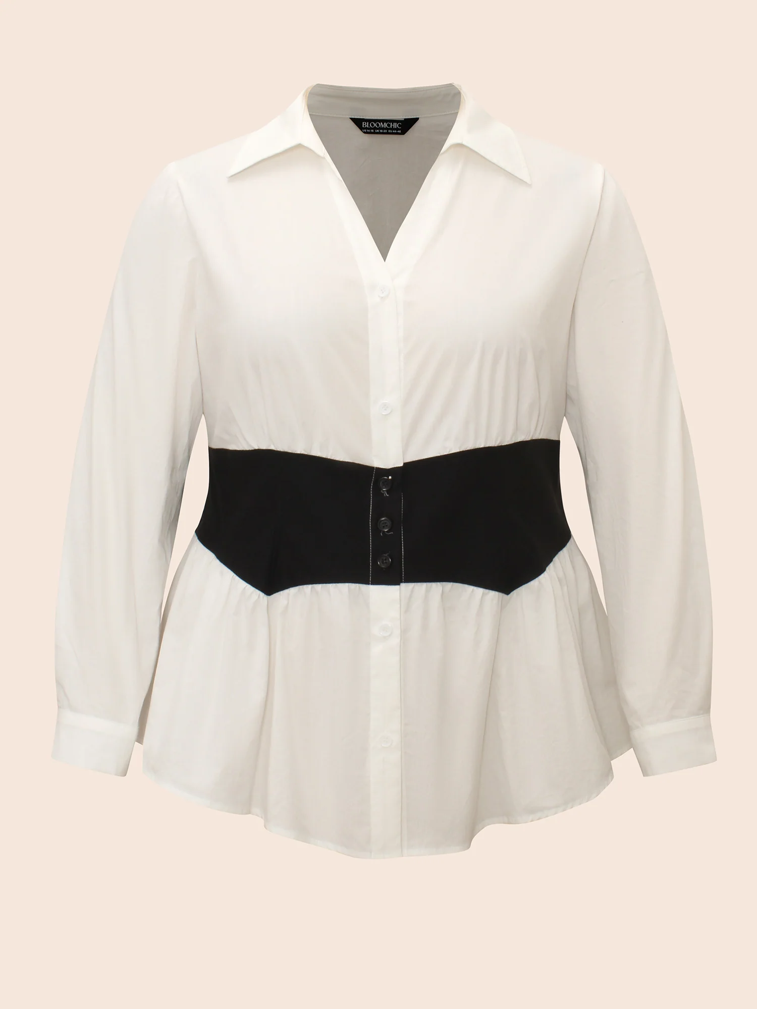 Shirt Collar Contrast Patchwork Shirt - Image 8